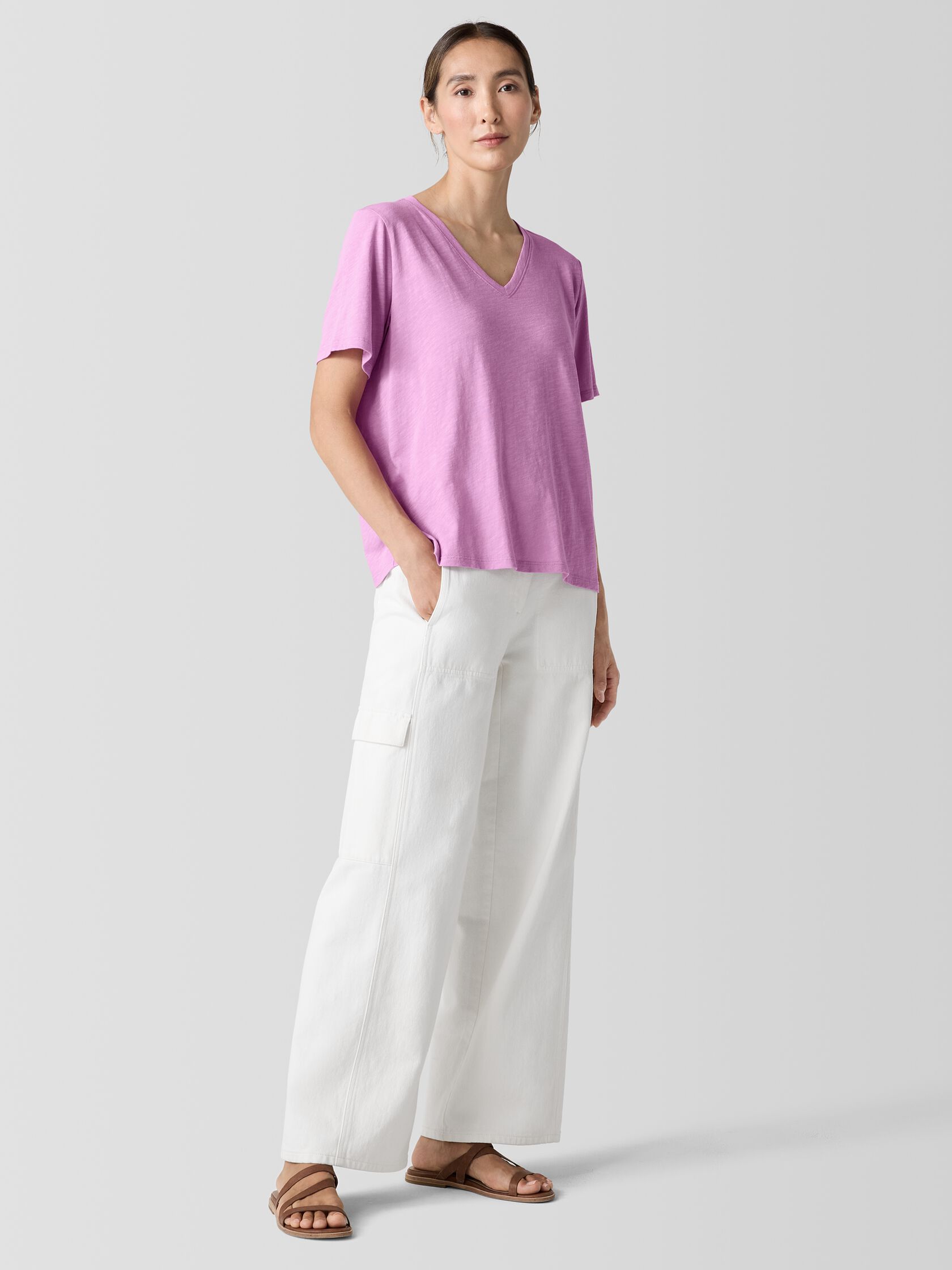 Organic Cotton Slubby Jersey V-Neck Tee
