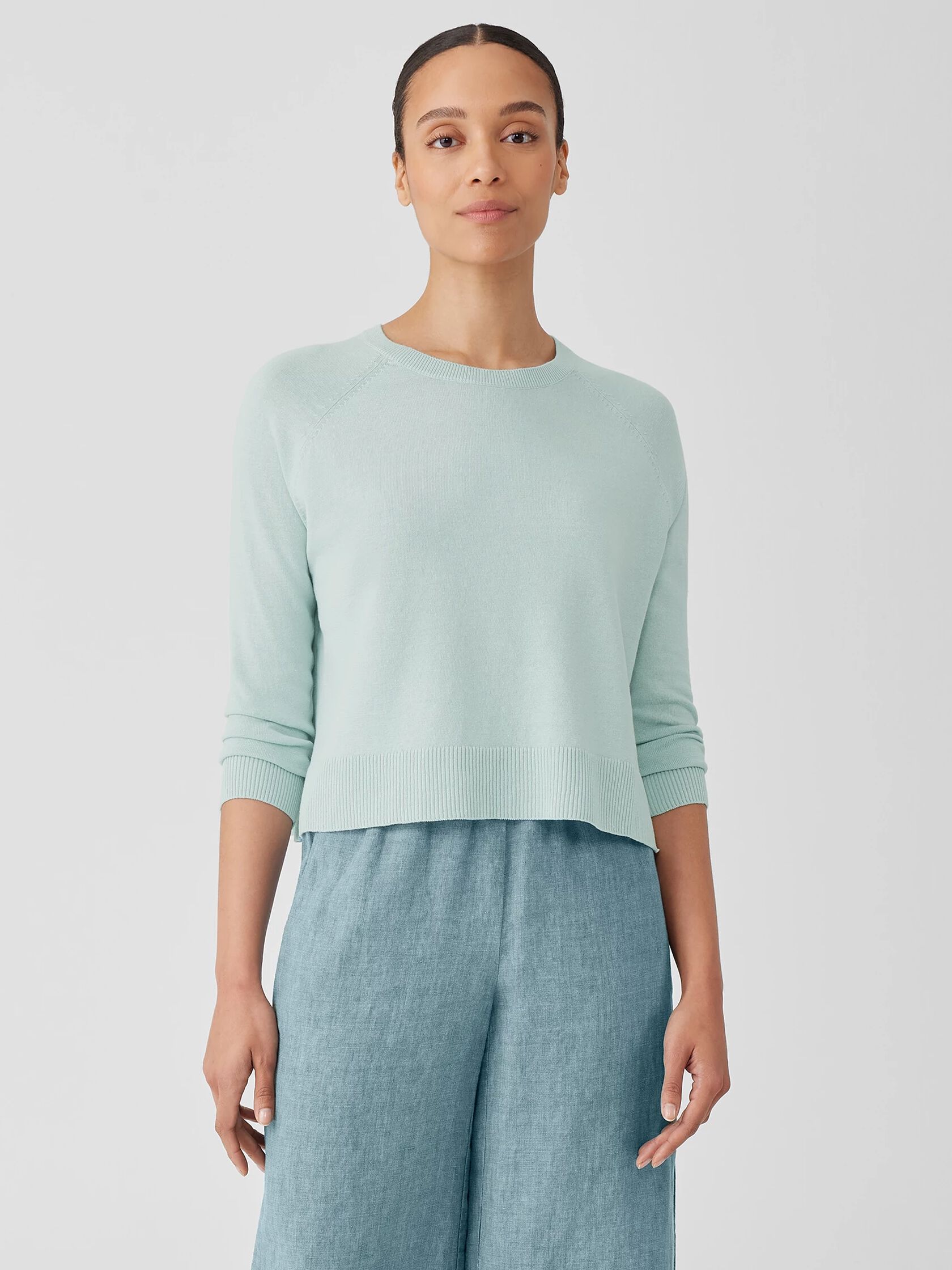 Organic Linen Cotton Raglan-Sleeve Top | EILEEN FISHER