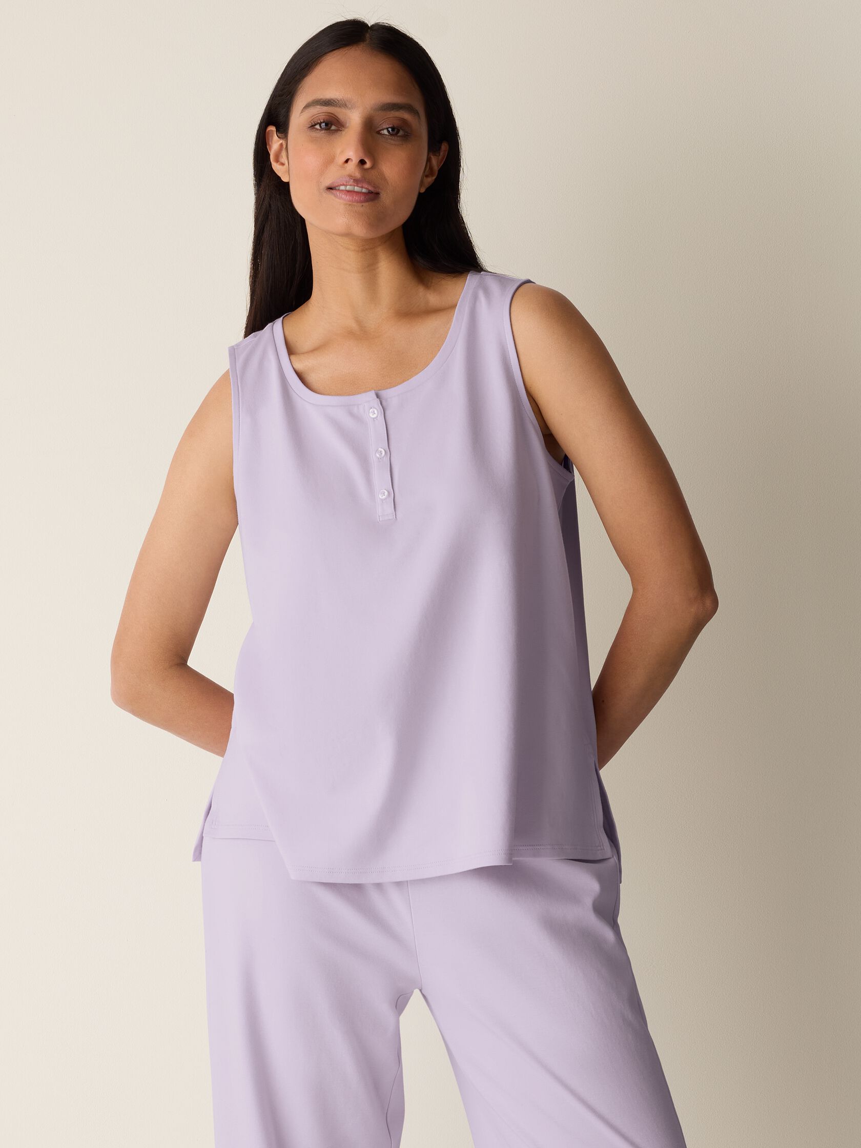 Organic Cotton Interlock Henley Sleep Tank