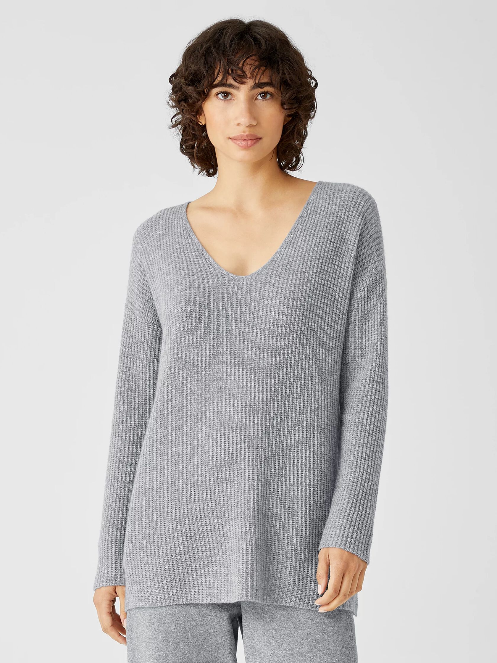 Italian Cashmere V-Neck Long Top