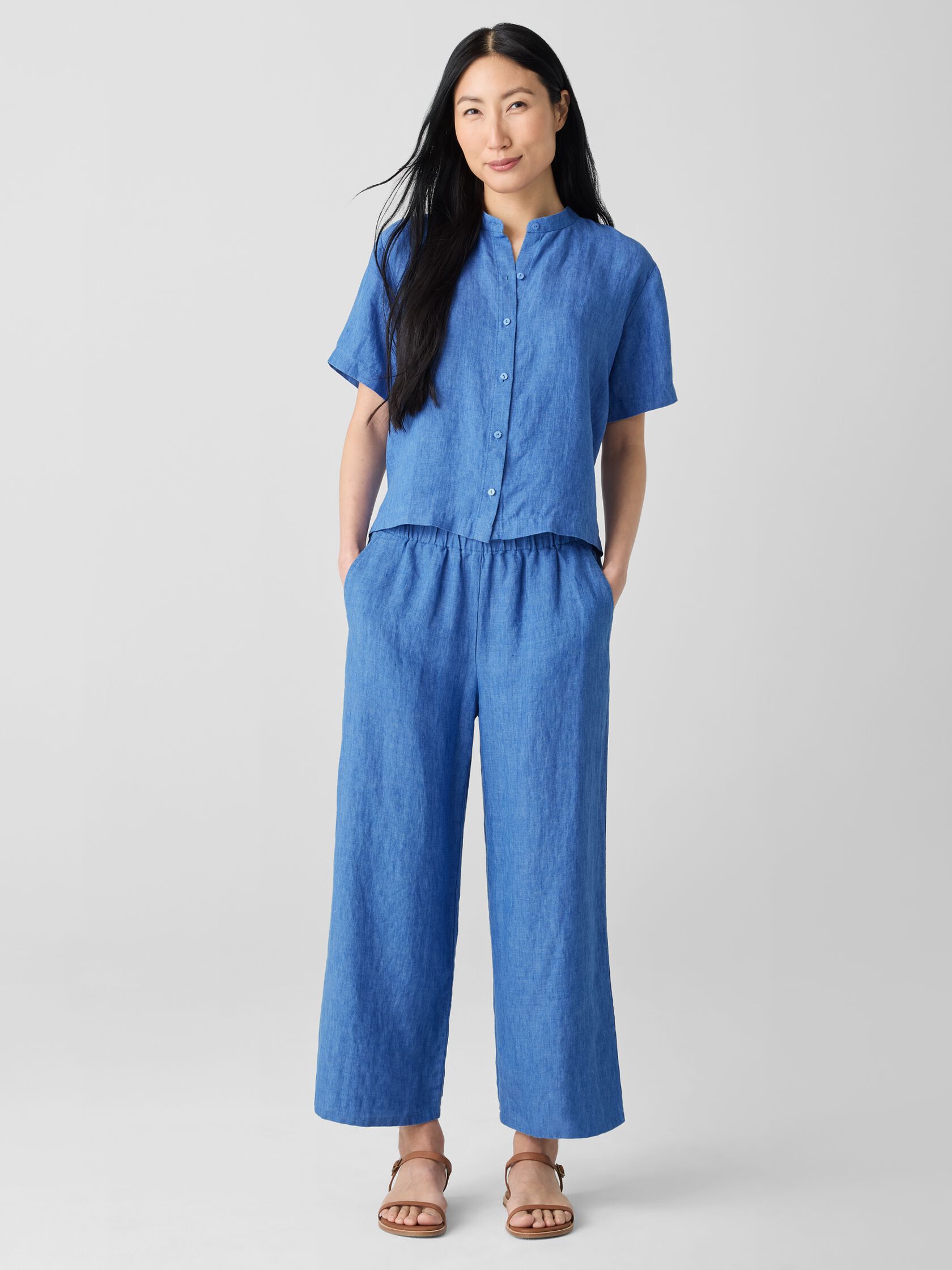 Washed Organic Linen D&eacute;lav&eacute; Wide-Leg Pant