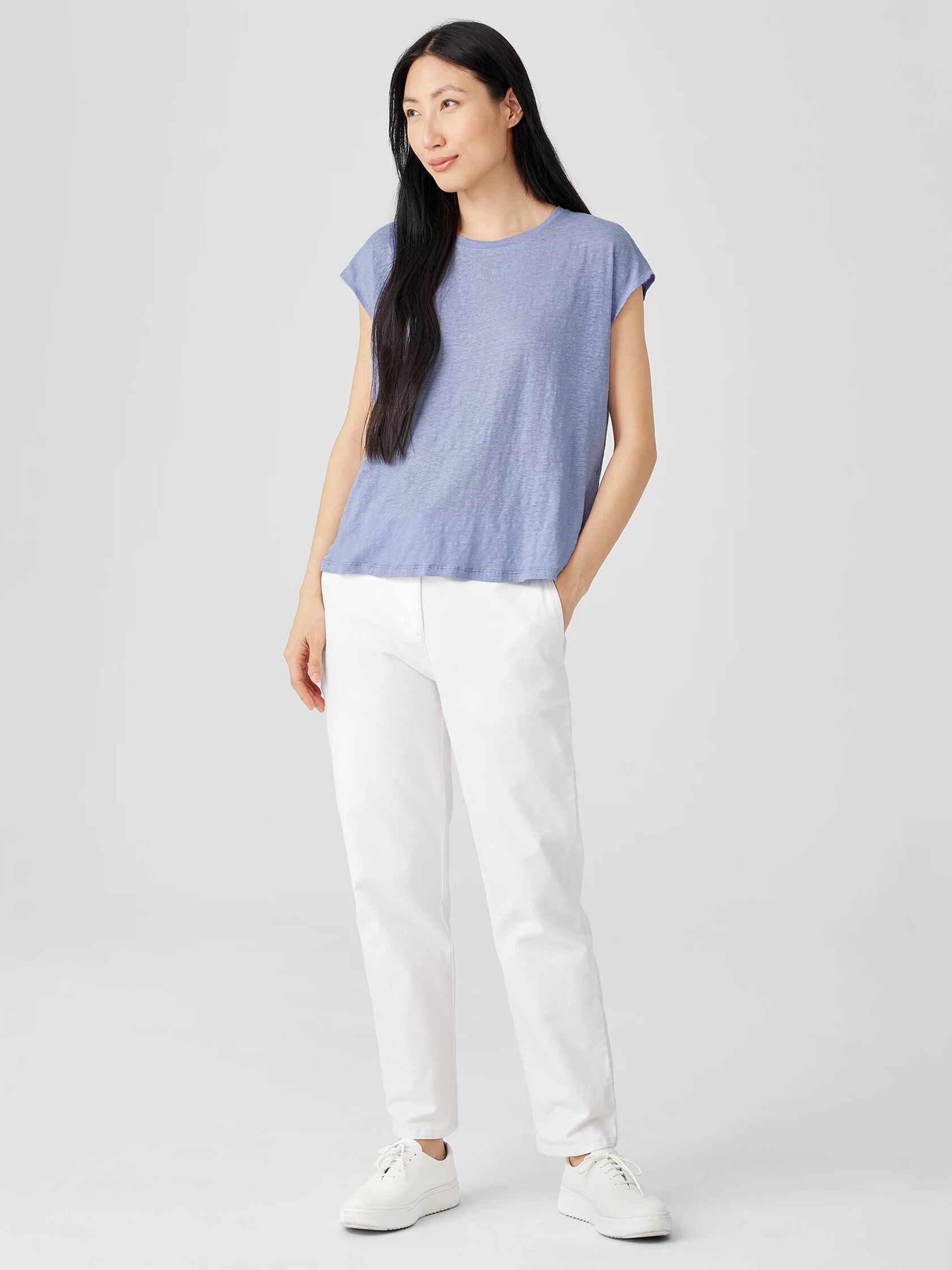 Organic Linen Jersey Shirred-Back Top