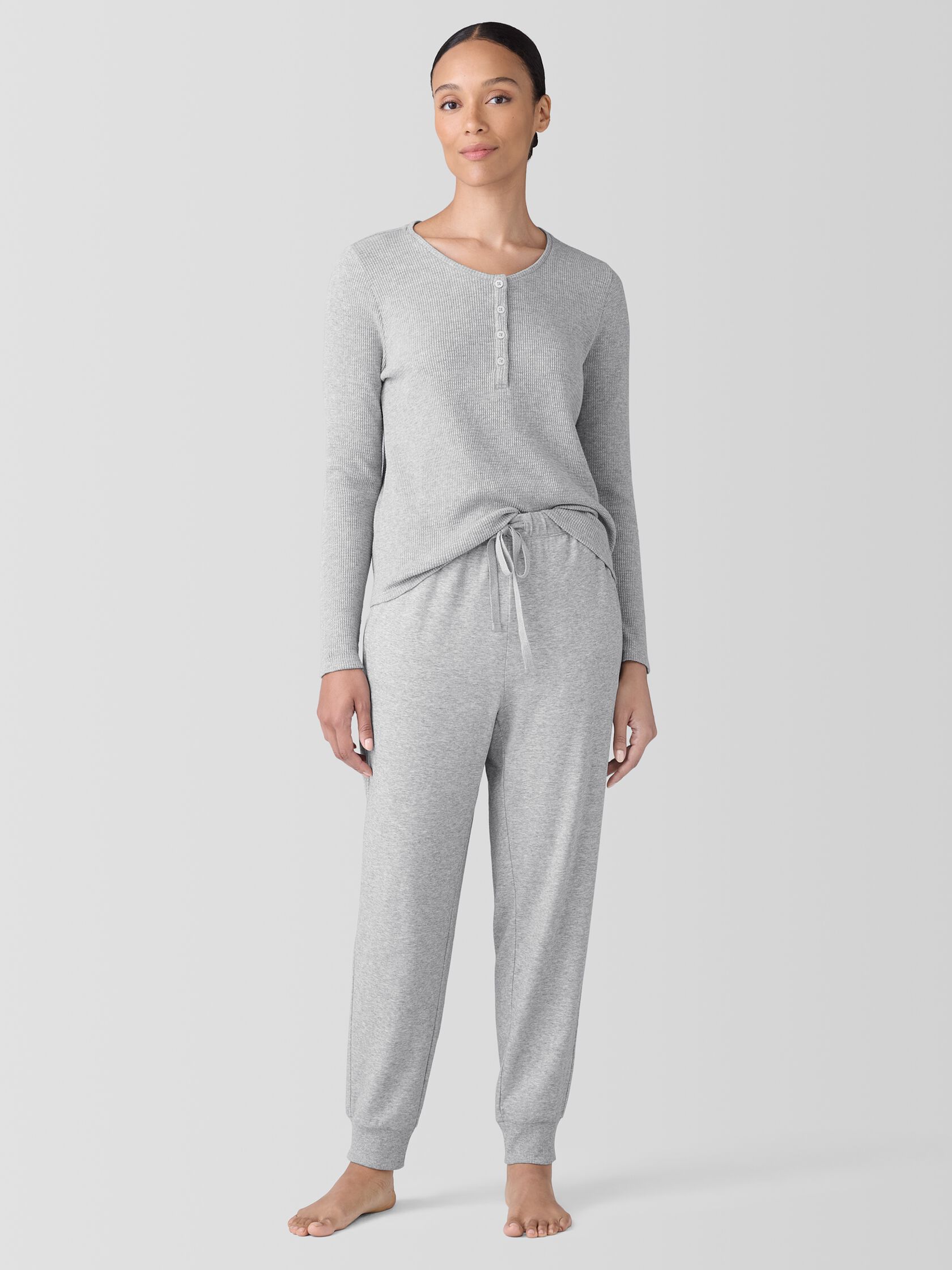 Mélange Organic Cotton Waffle Henley Sleep Top