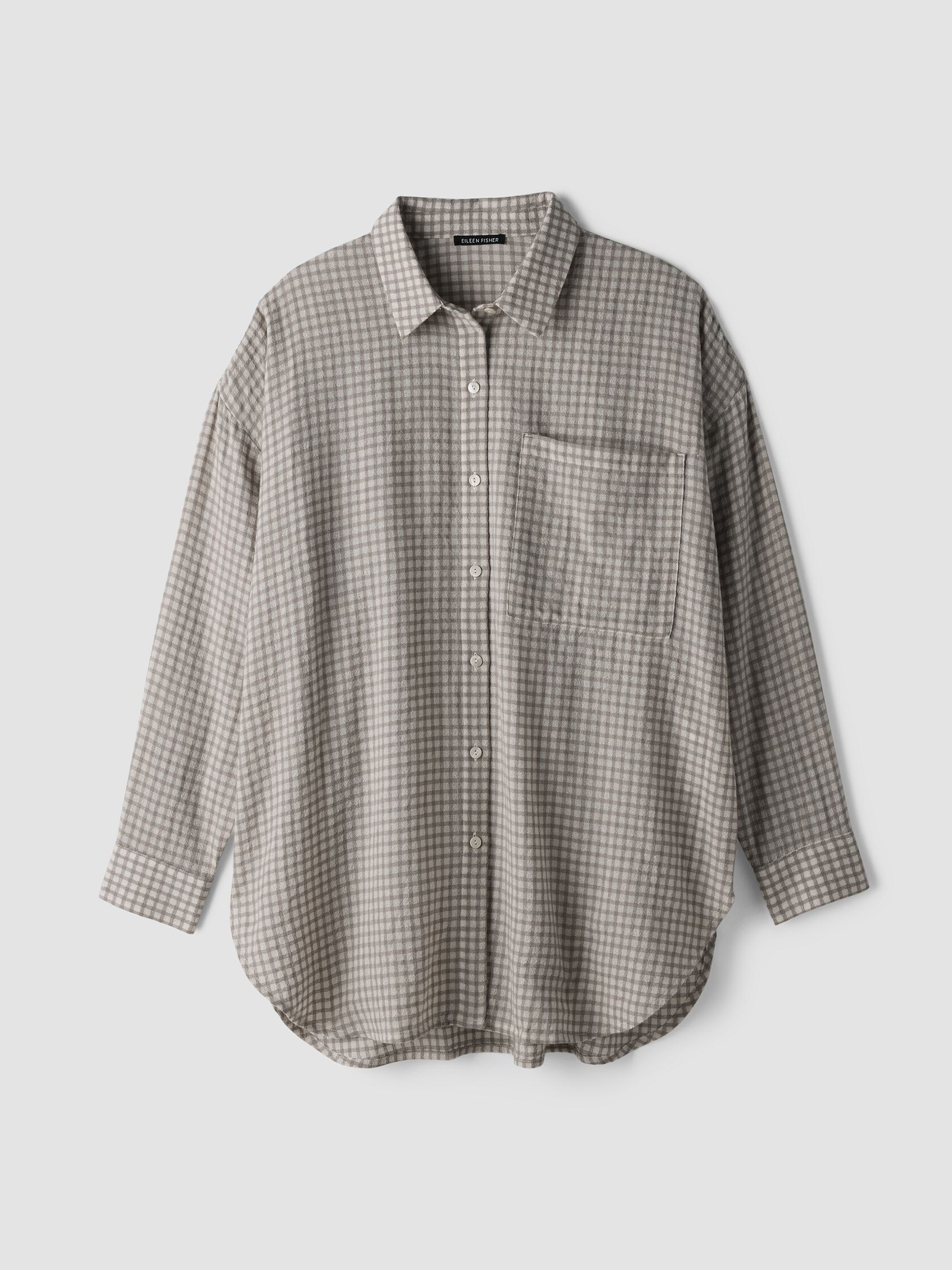 Wool Cotton Check Classic Collar Long Shirt