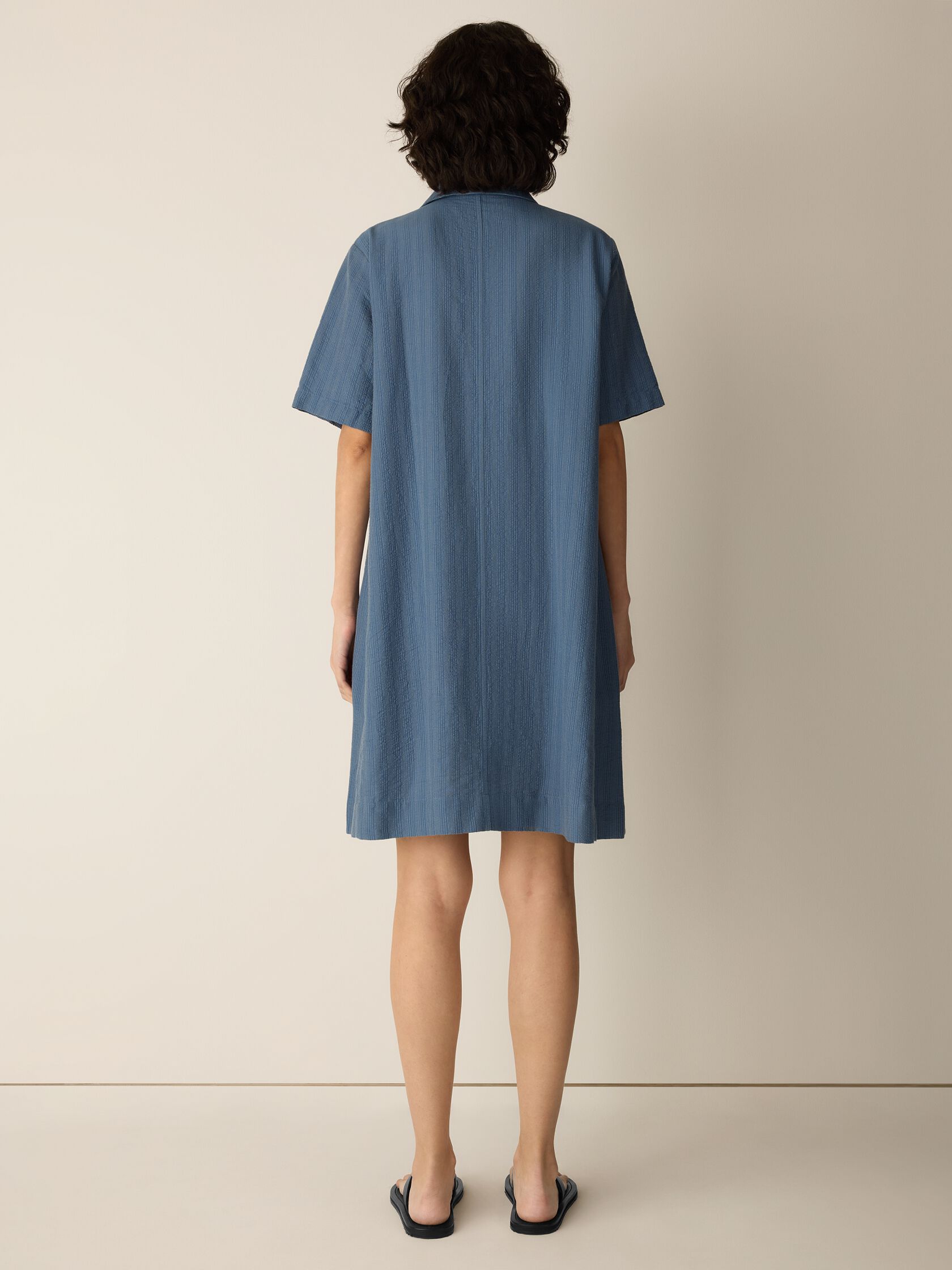 Cotton Blend Stripe Stitch Classic Collar Dress