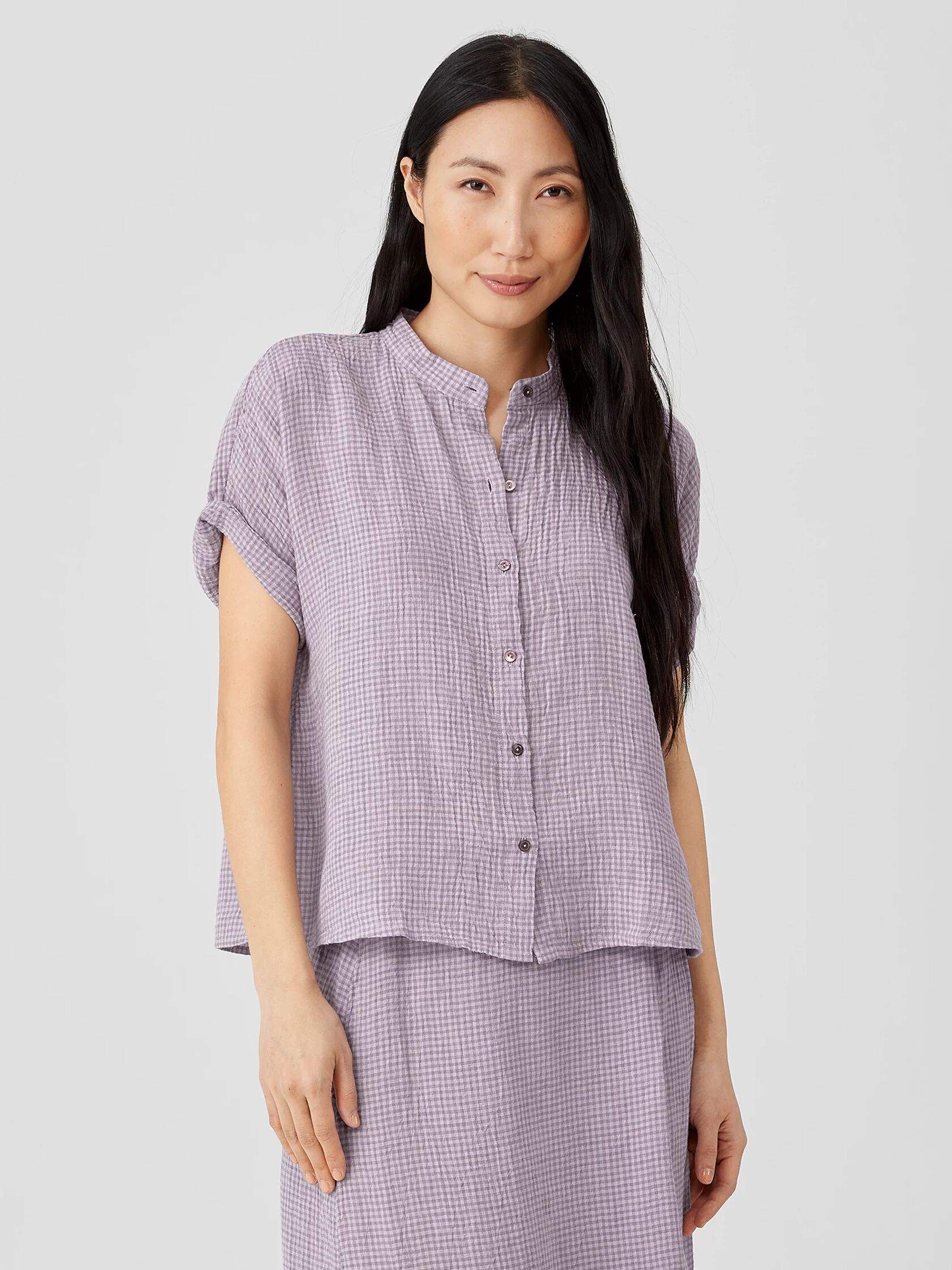 Puckered Organic Linen Short-Sleeve Shirt