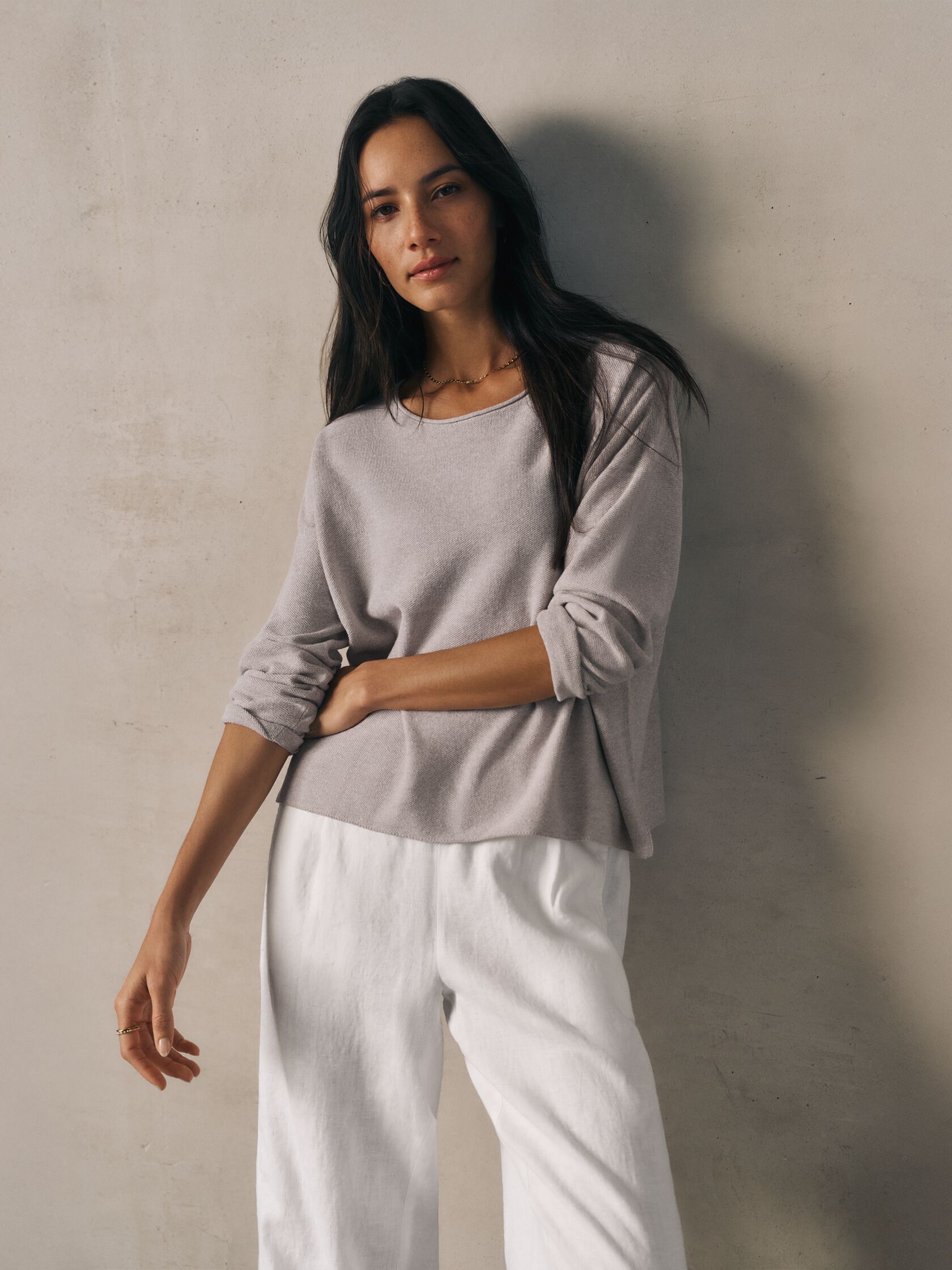 Organic Linen Cotton Jewel Neck Box-Top