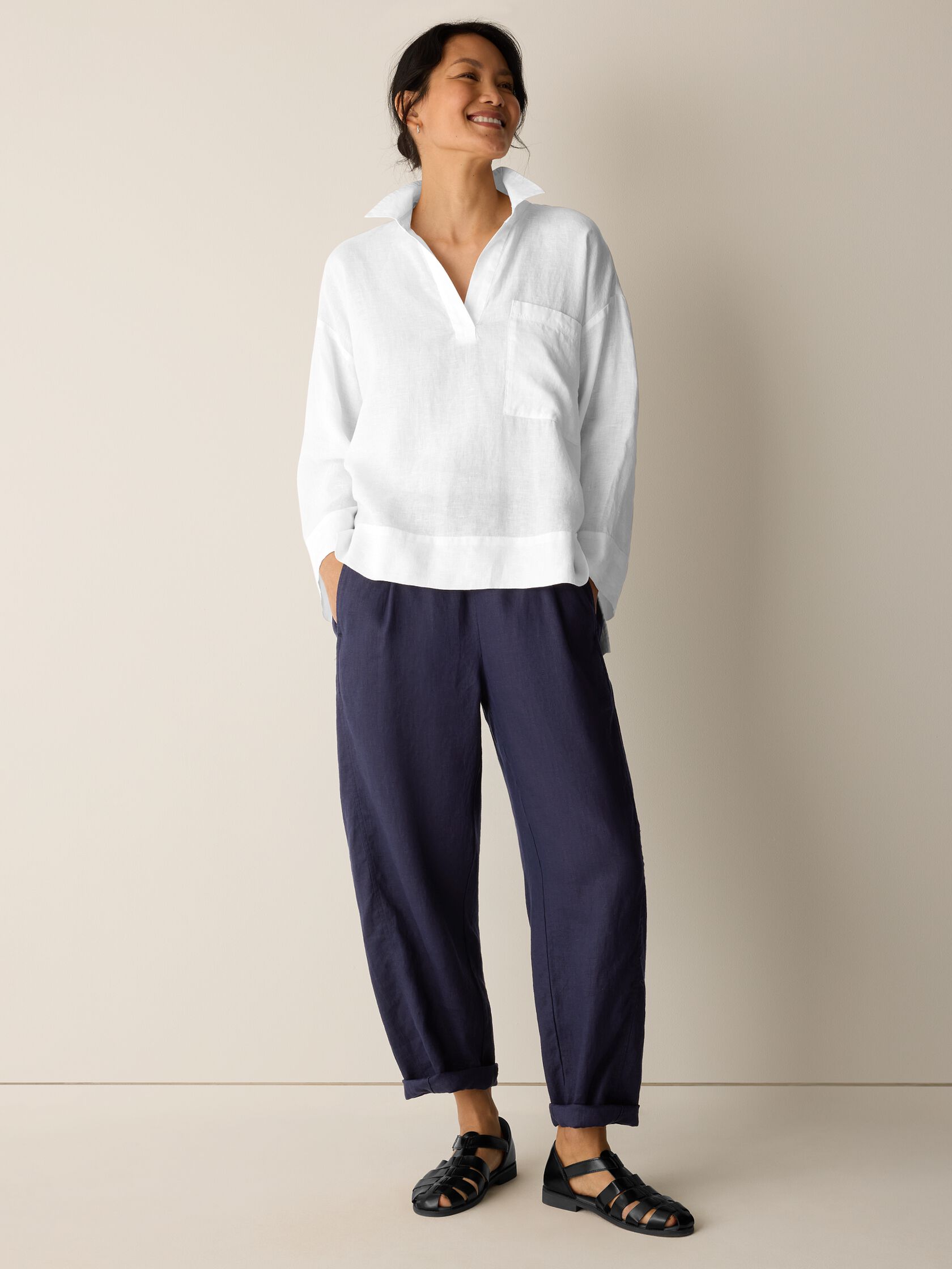 Organic Handkerchief Linen Split Neck Shirt
