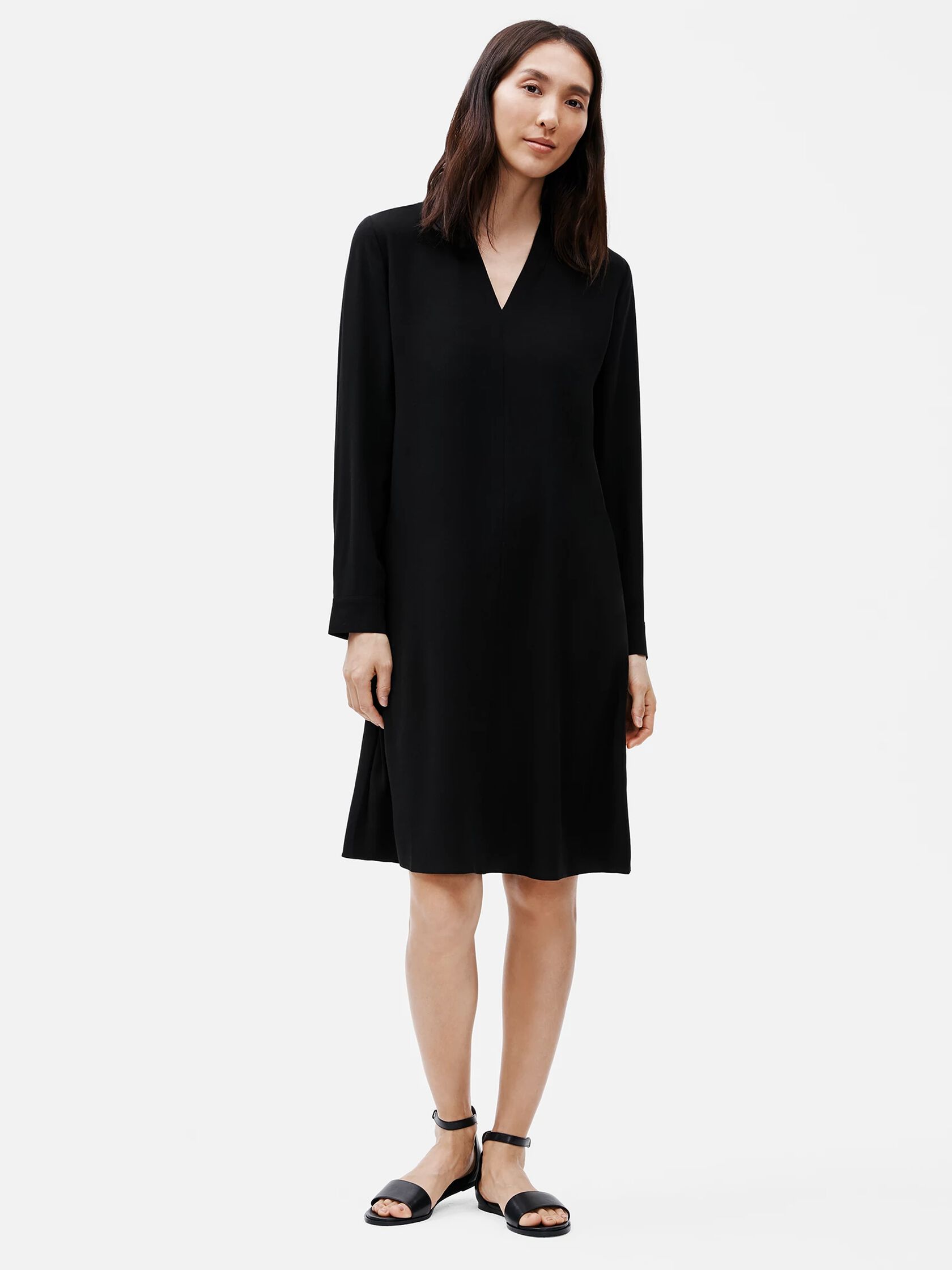 Silk Georgette Crepe V-Neck Dress