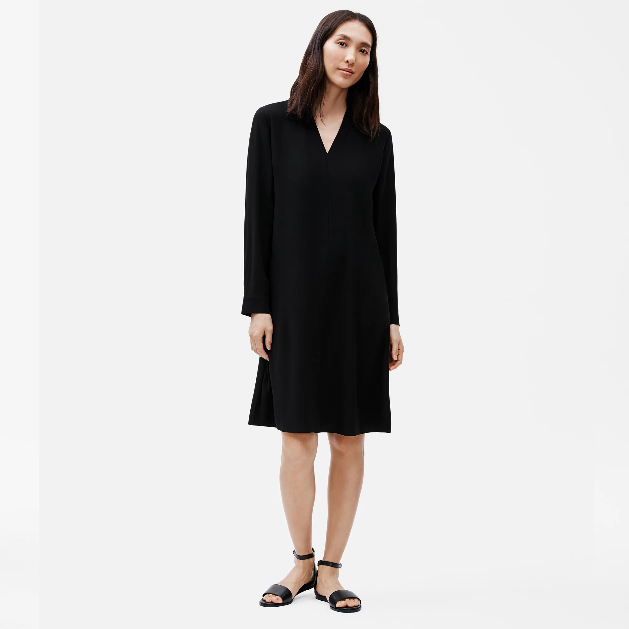 Silk Georgette Crepe V-Neck Dress 