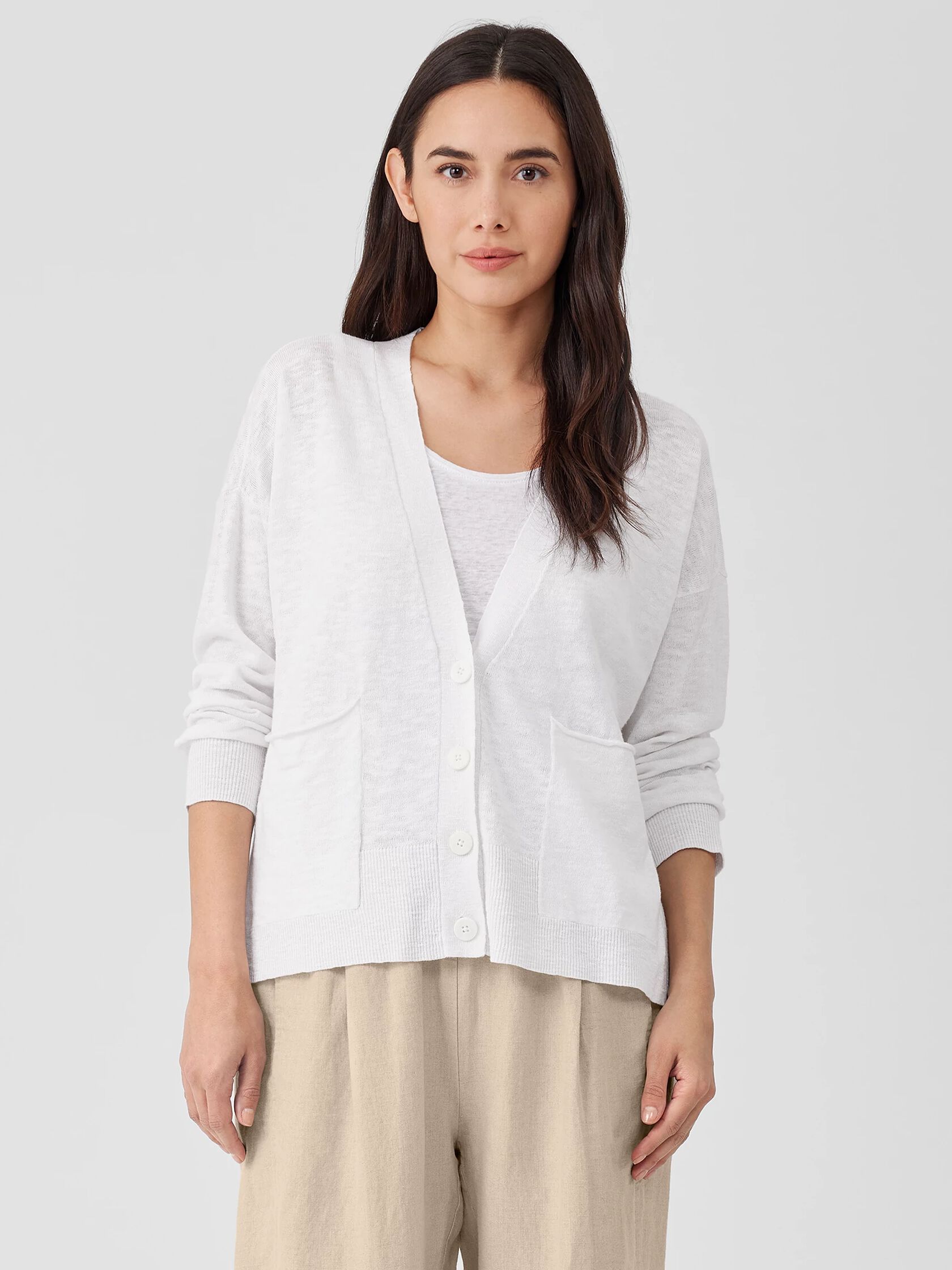 Linen 100% Cotton  Cotton Button Neck Cardigan