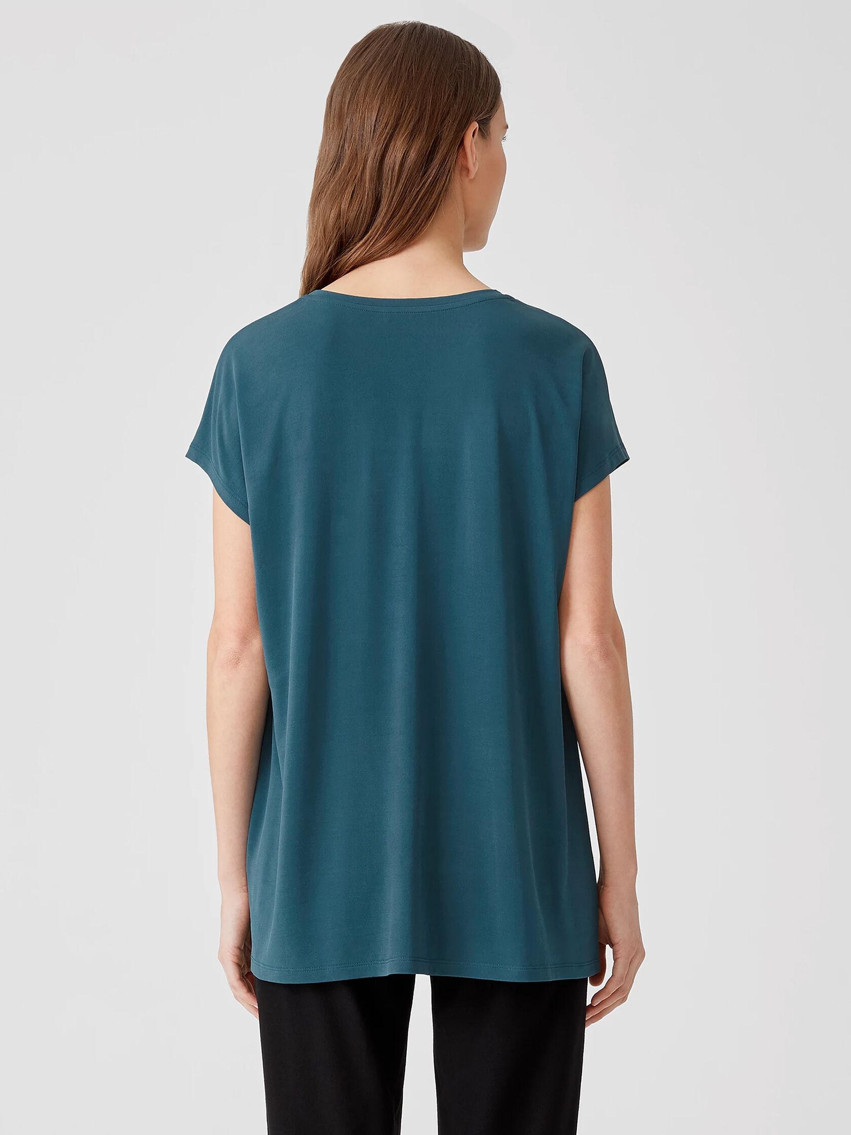 Stretch Silk Jersey Crew Neck Top