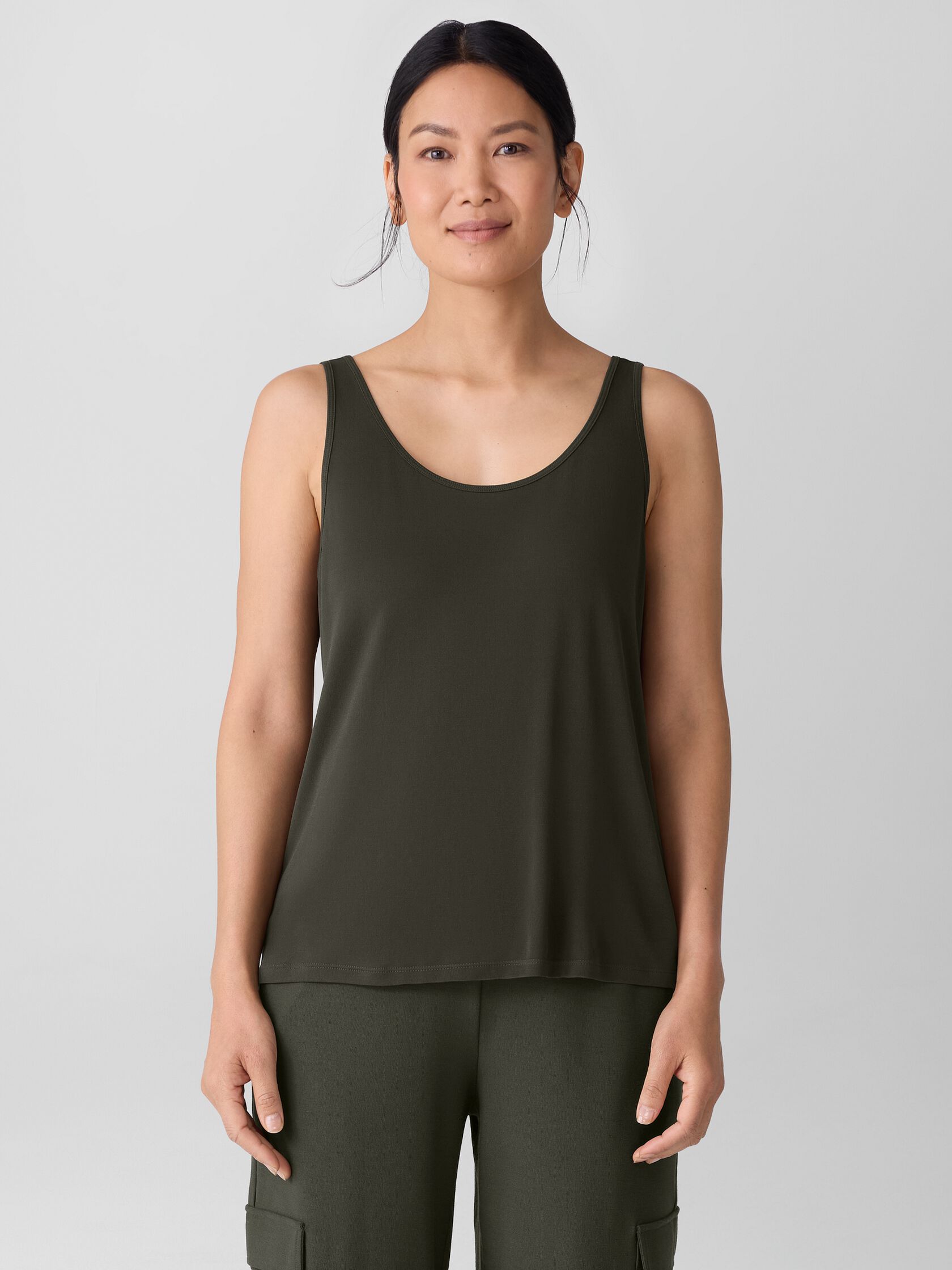 Stretch Silk Jersey Scoop Neck Tank
