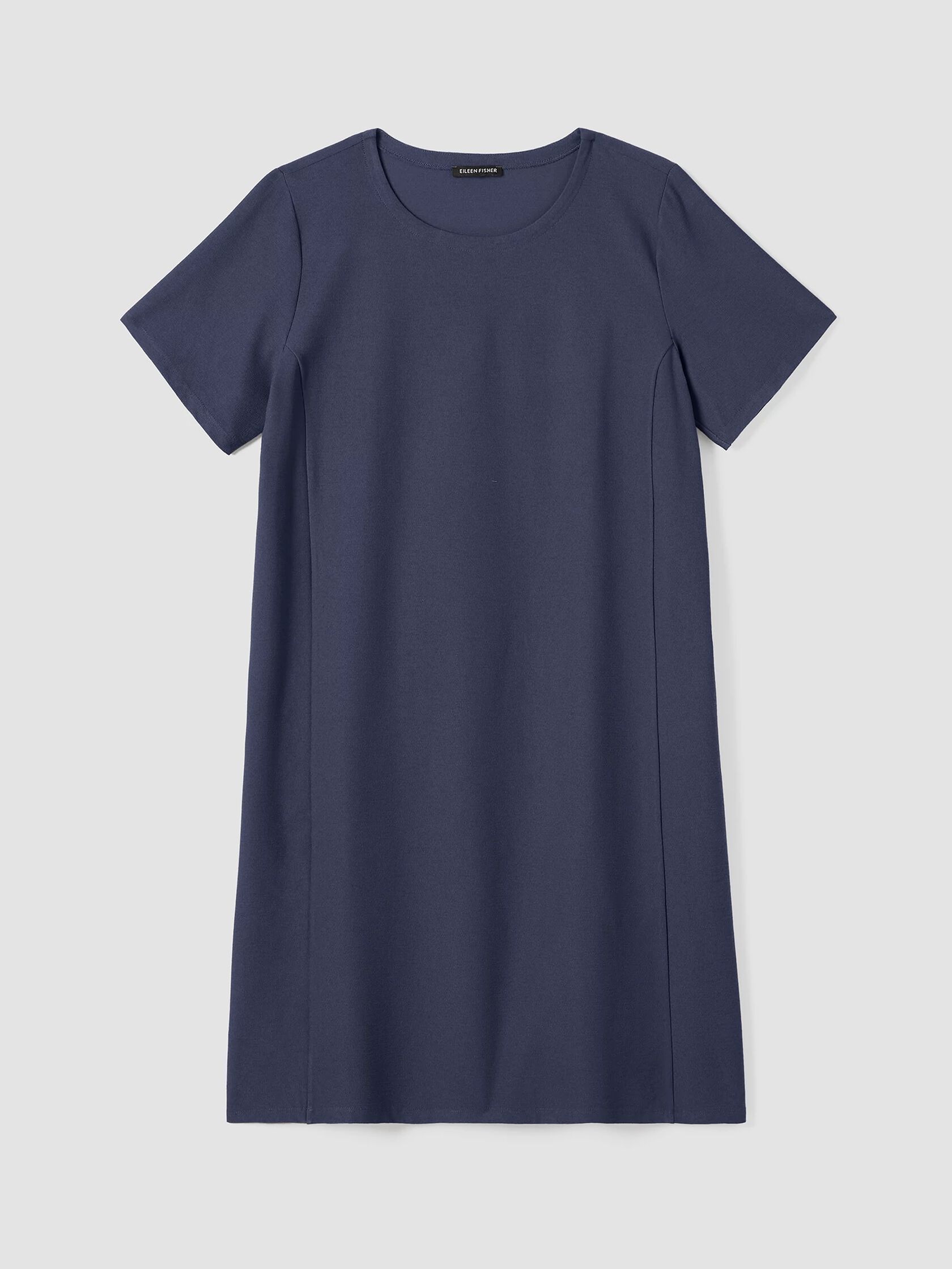 Washable Stretch Crepe Jewel Neck Dress