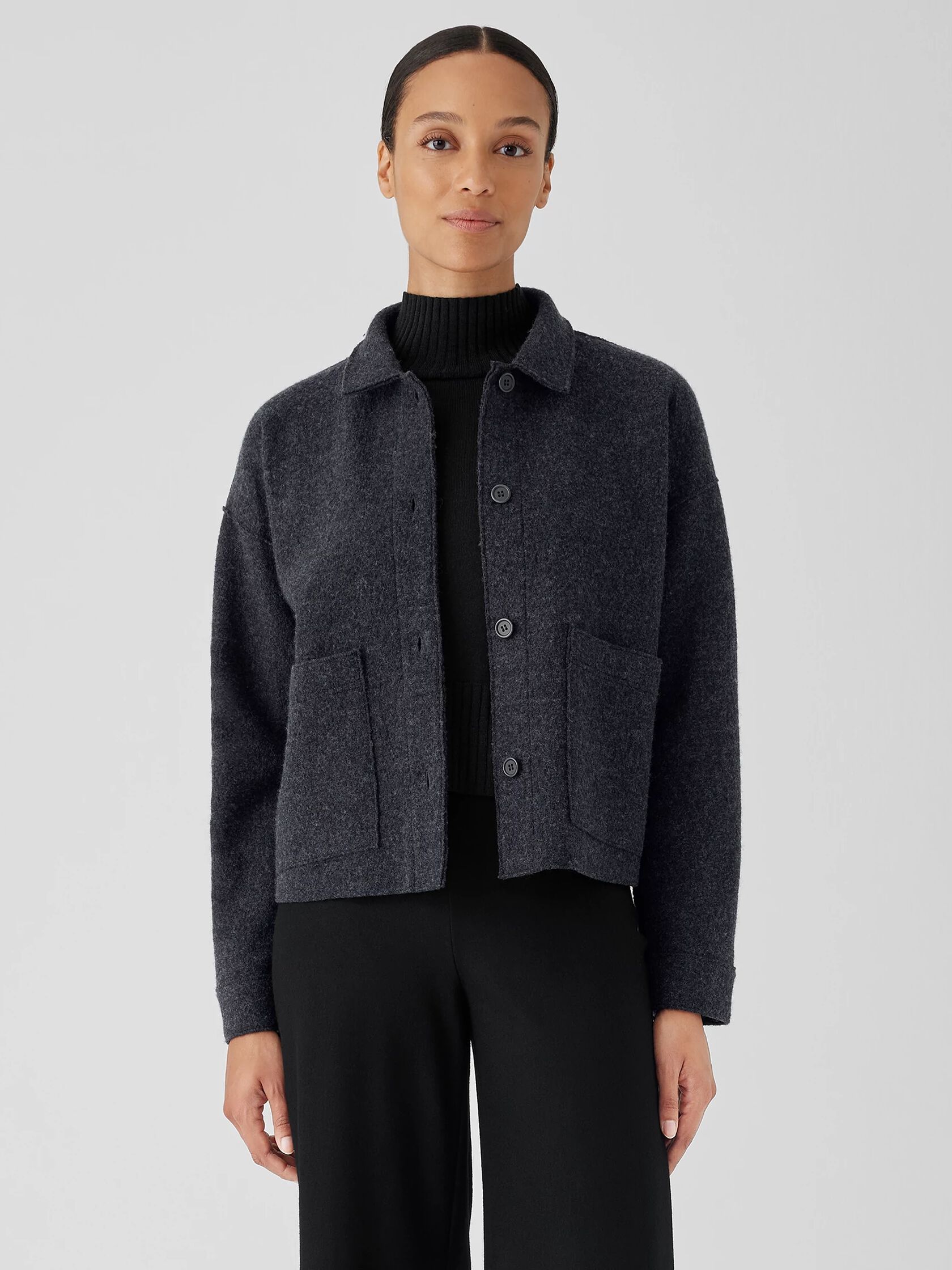 Lightweight Boiled Wool Classic Collar Jacket in Regenerative Wool