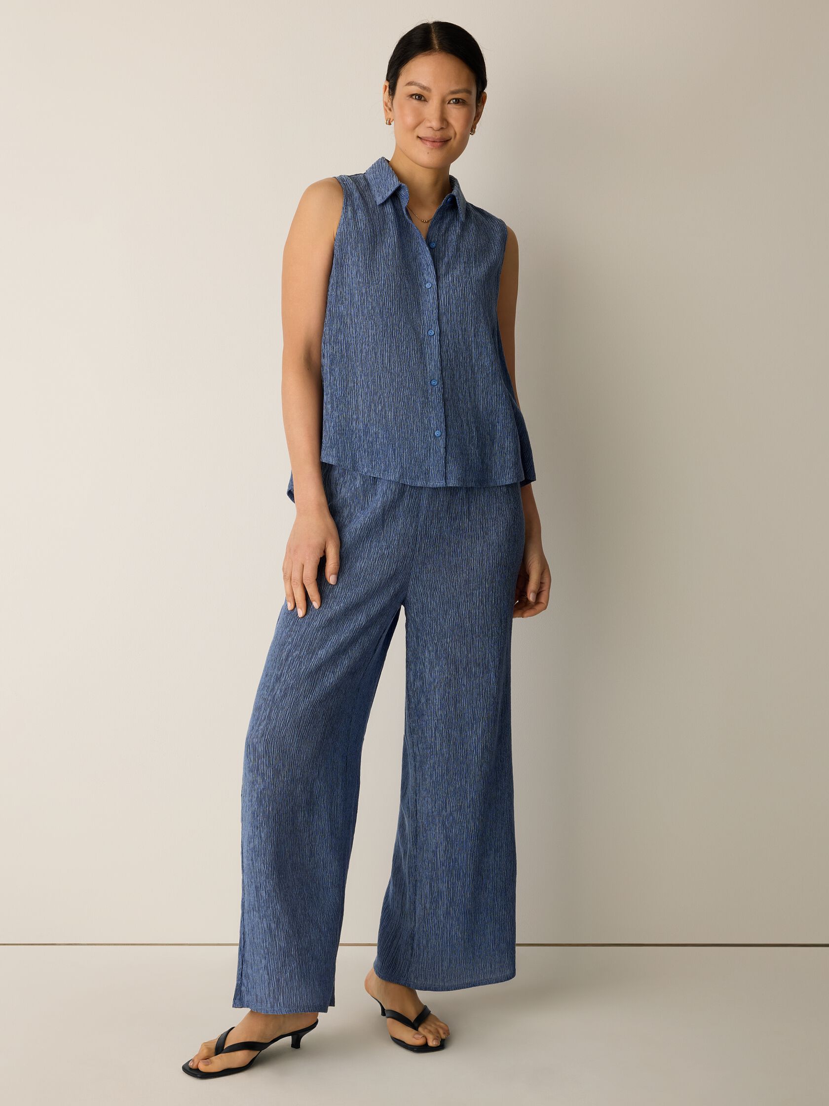 Woven Pliss&eacute; Wide-Leg Pant
