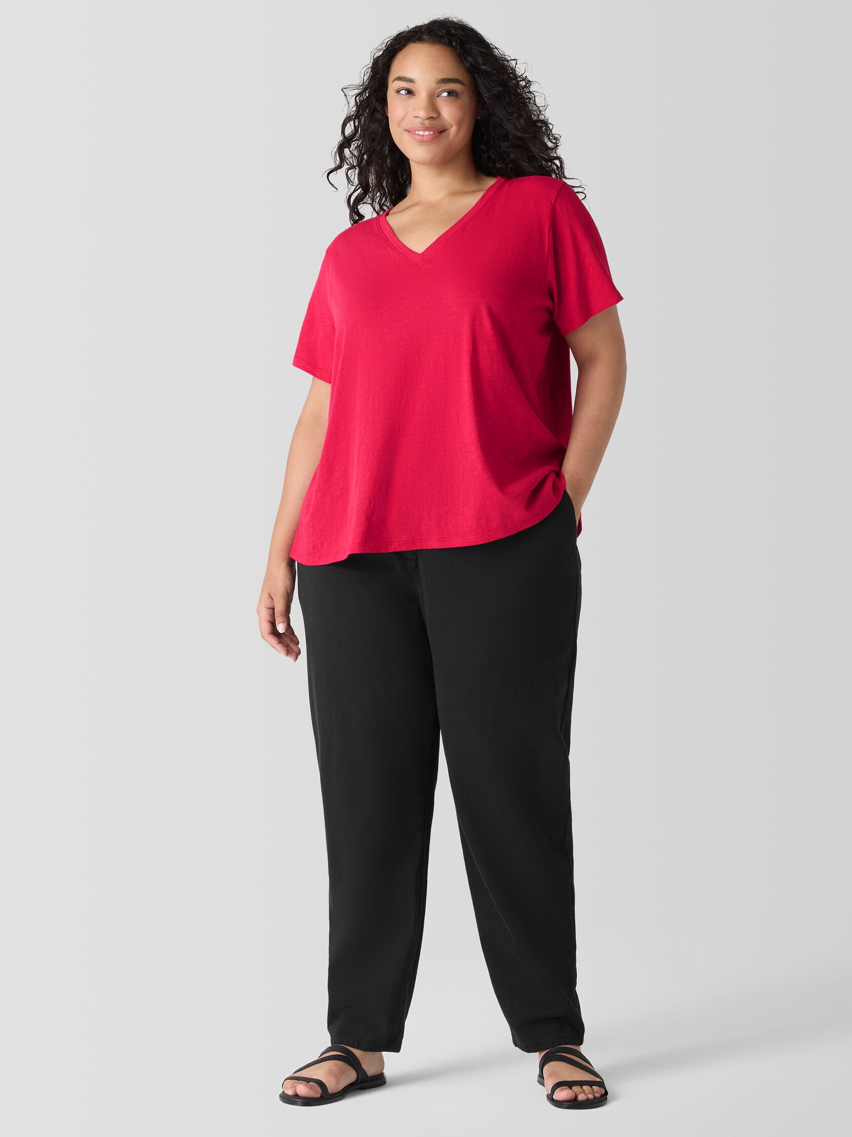 Organic Cotton Slubby Jersey V-Neck Tee