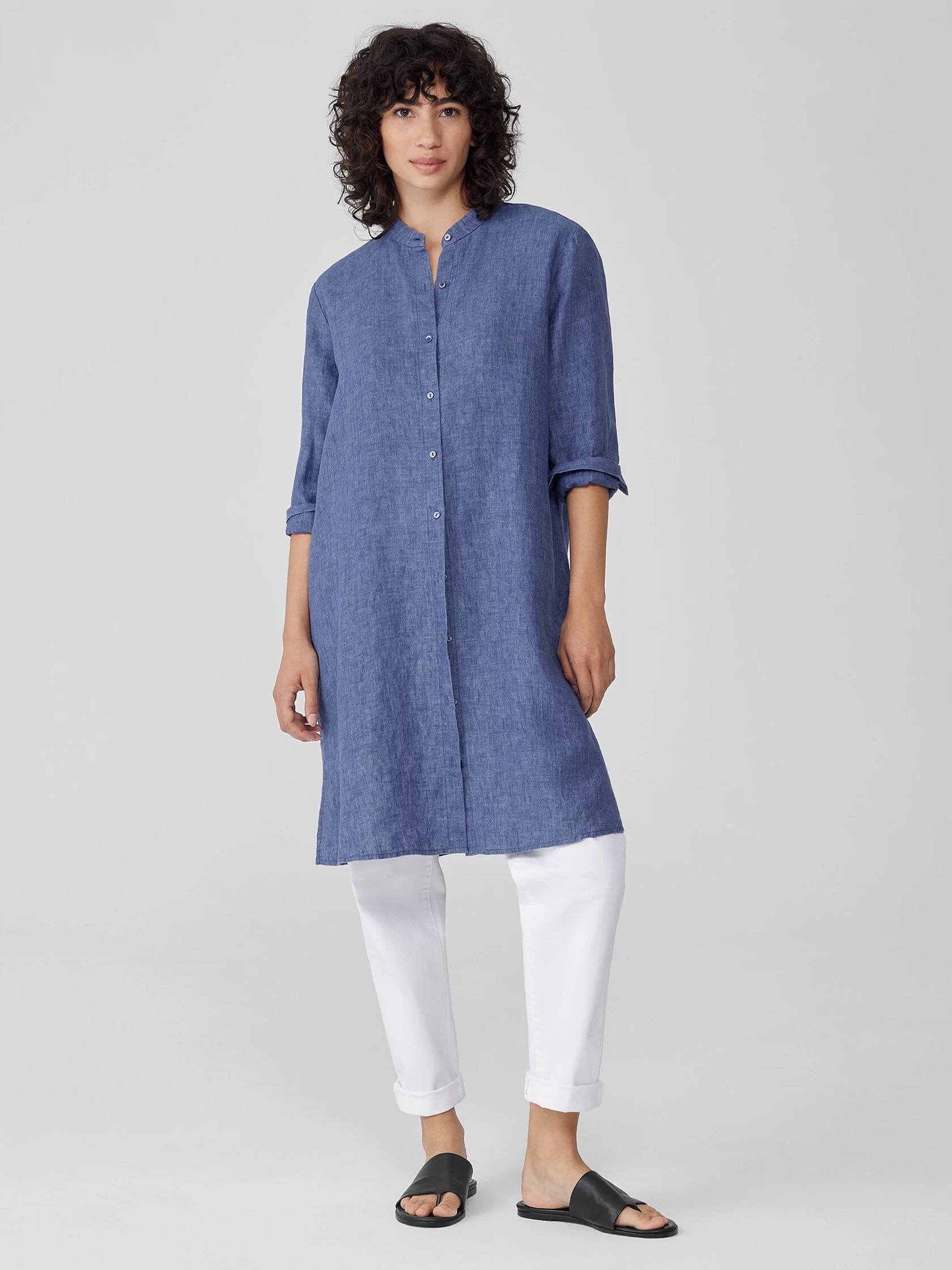 Washed Organic Linen Delave Shirtdress