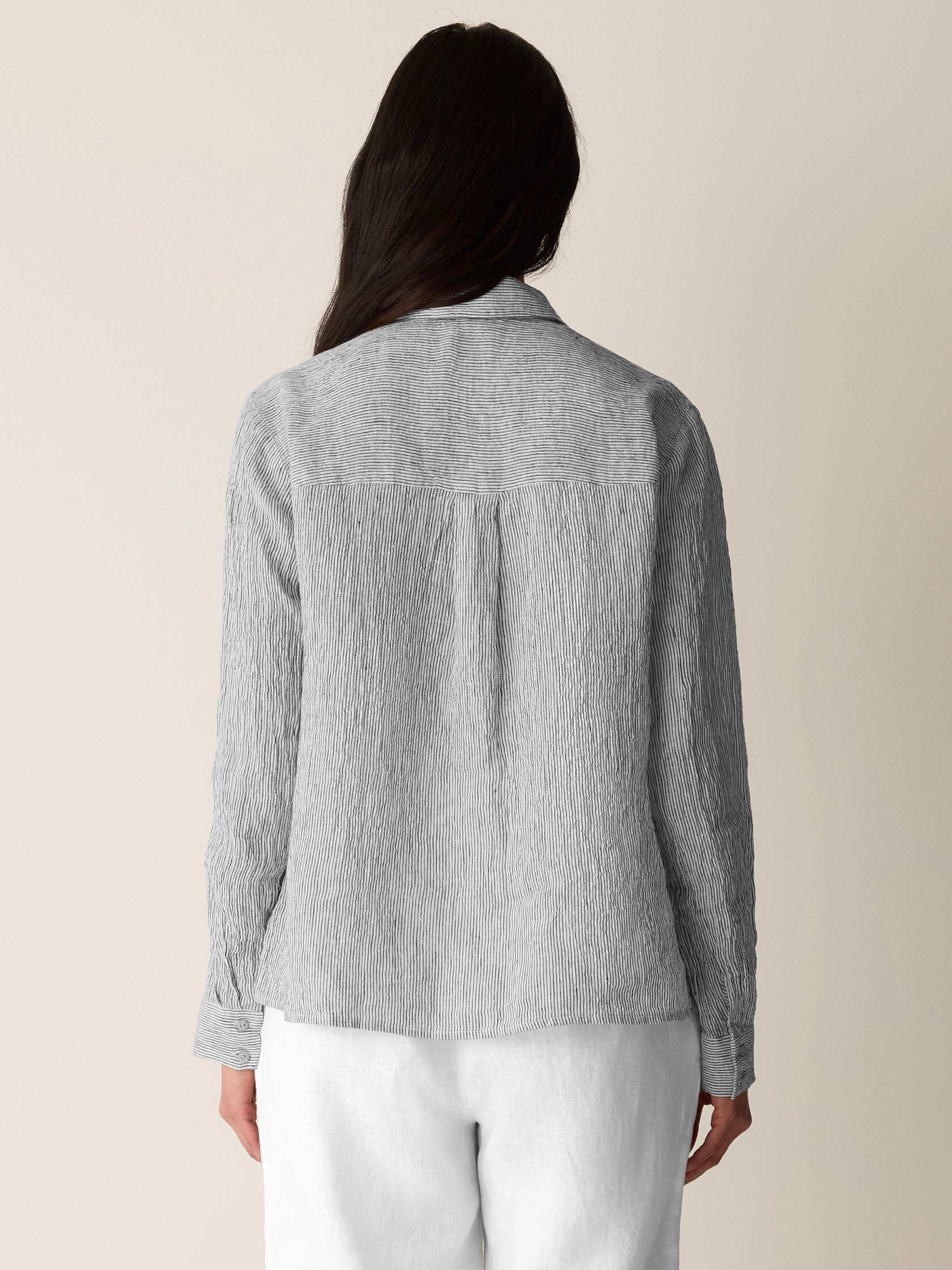 Puckered Organic Linen Stripe Classic Collar Shirt
