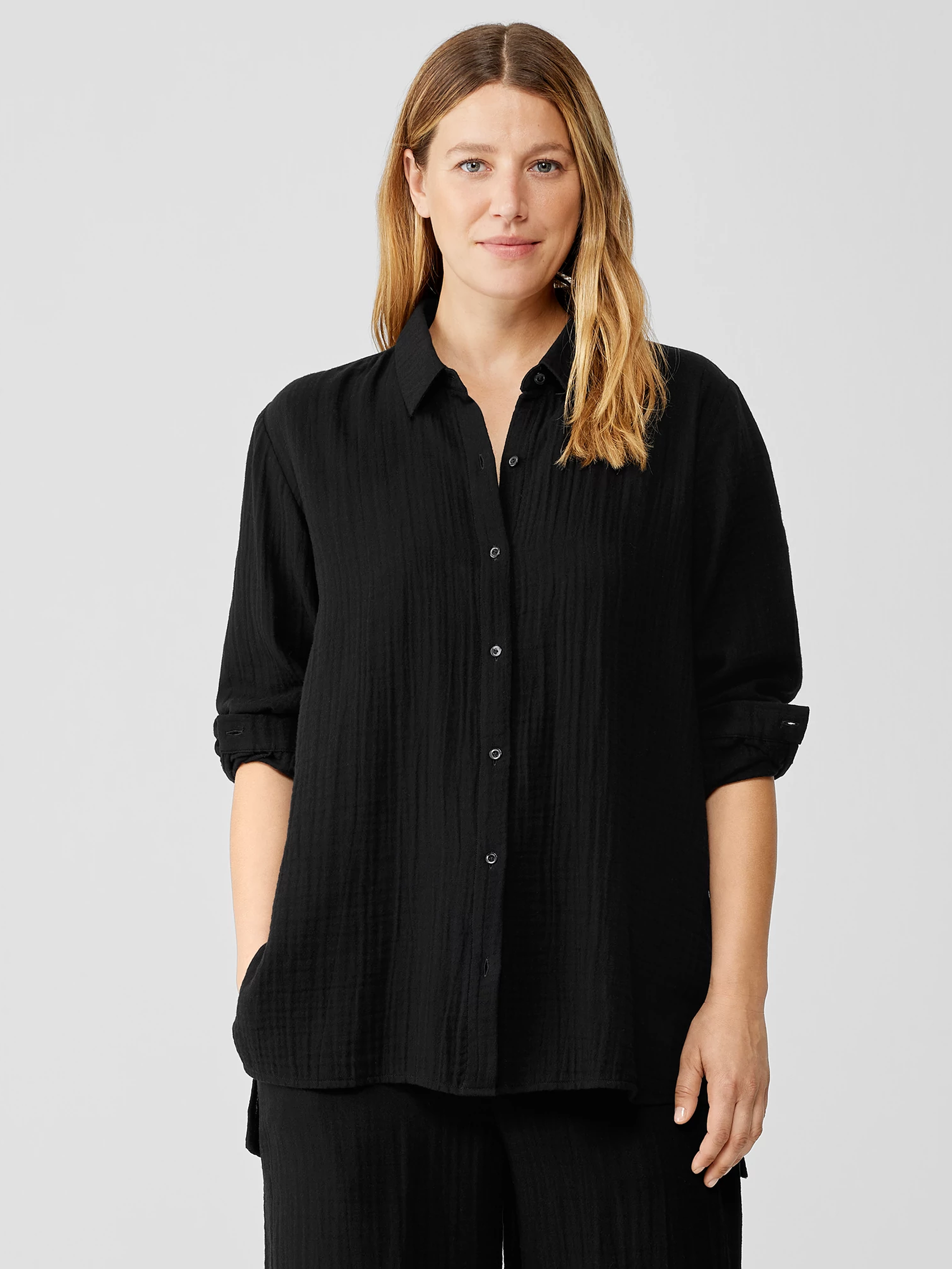 Organic Cotton Gauze Classic Collar Shirt EILEEN FISHER