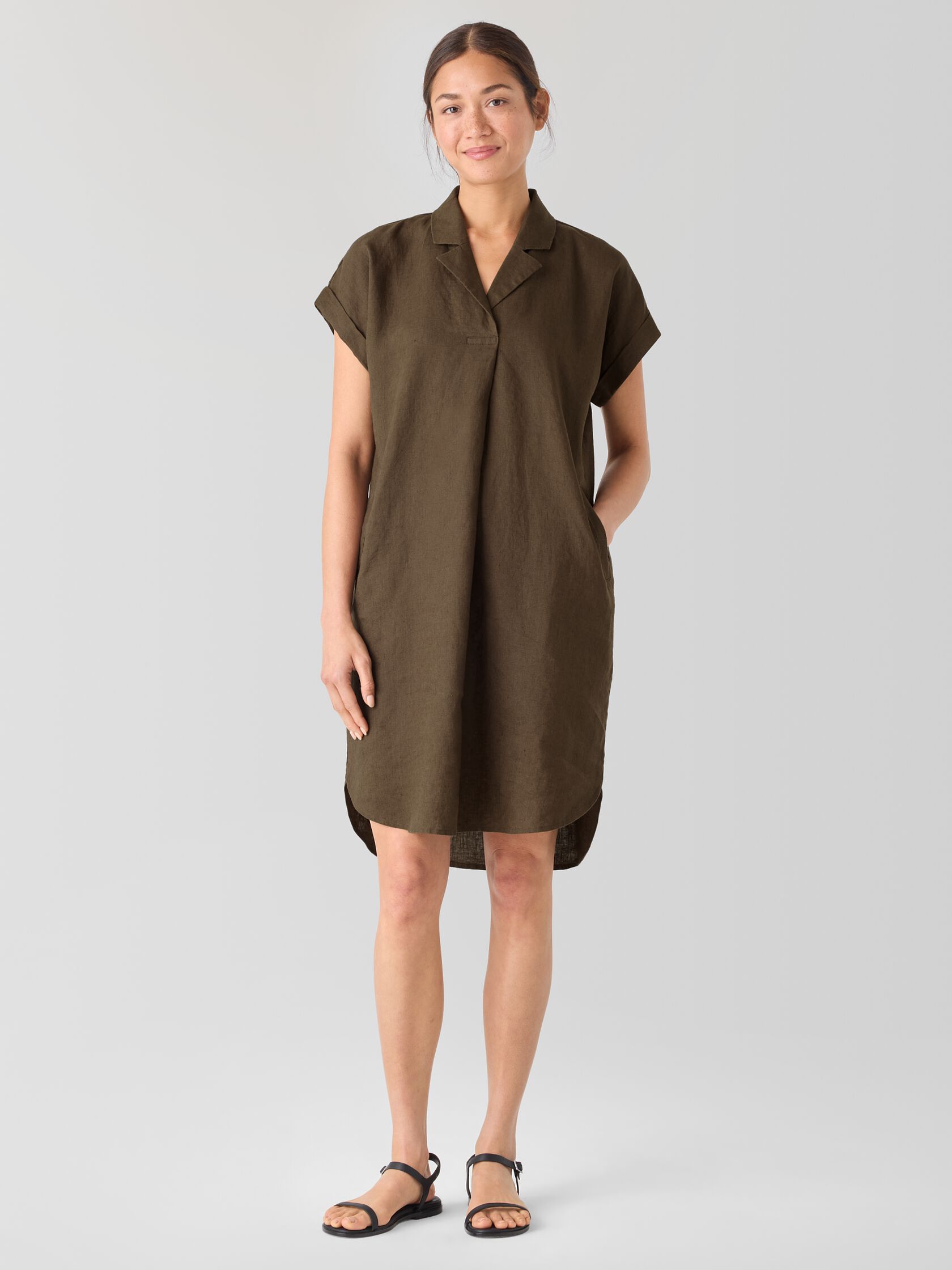 Organic Linen Notch Collar Dress