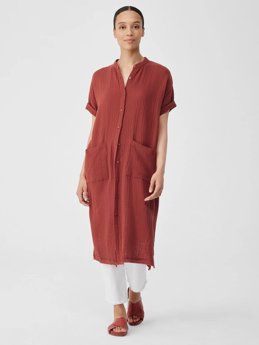 Organic Cotton Gauze Mandarin Collar Dress