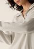 Waffle Cotton Blend Doubleknit High Collar Henley Top