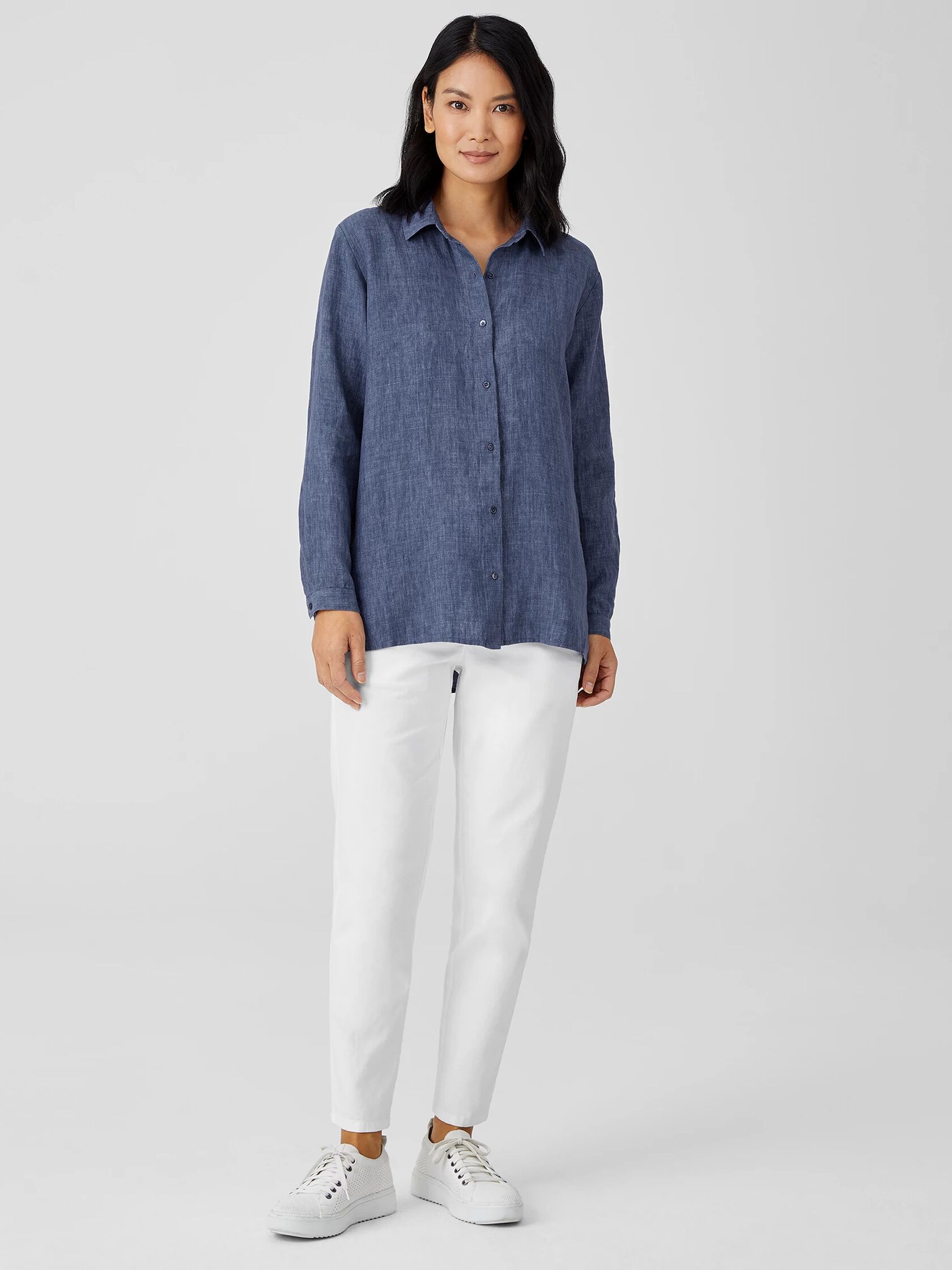 Washed Organic Linen Delave Classic Collar Shirt | EILEEN FISHER
