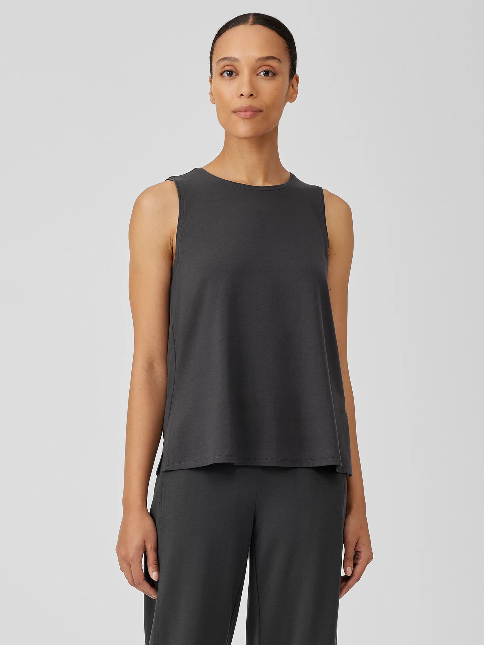 Stretch Jersey Knit Jewel Neck Tank