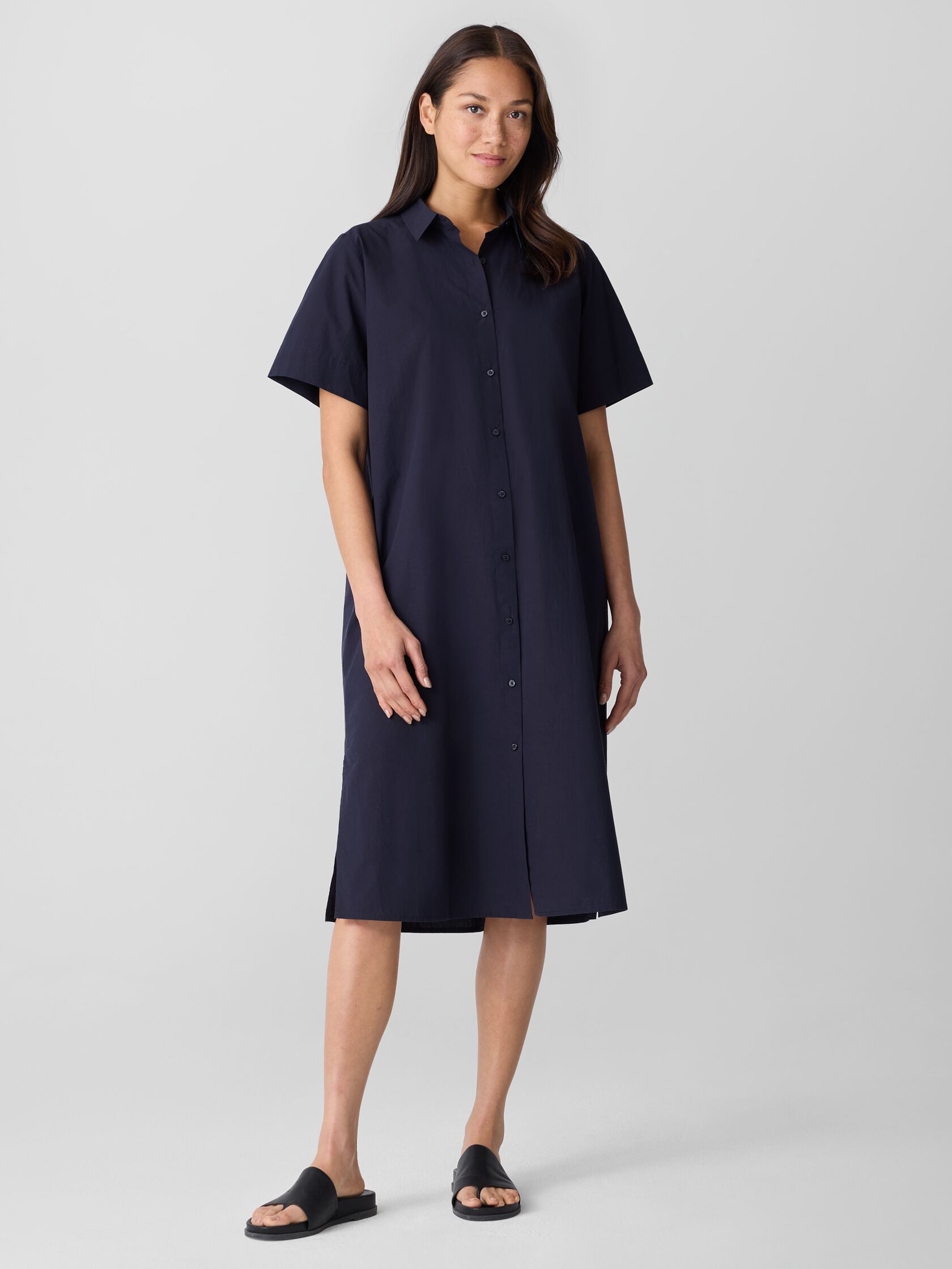 Washed Organic Cotton Poplin Classic Collar Shirtdress