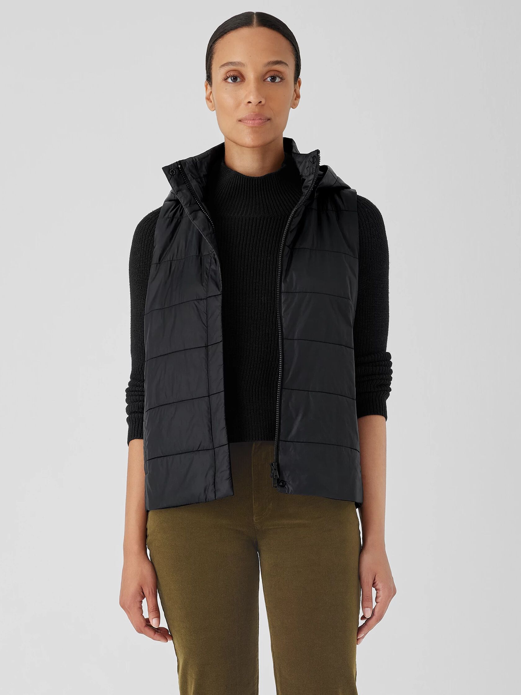 Eggshell Recycled Nylon Vest with Removable Hood