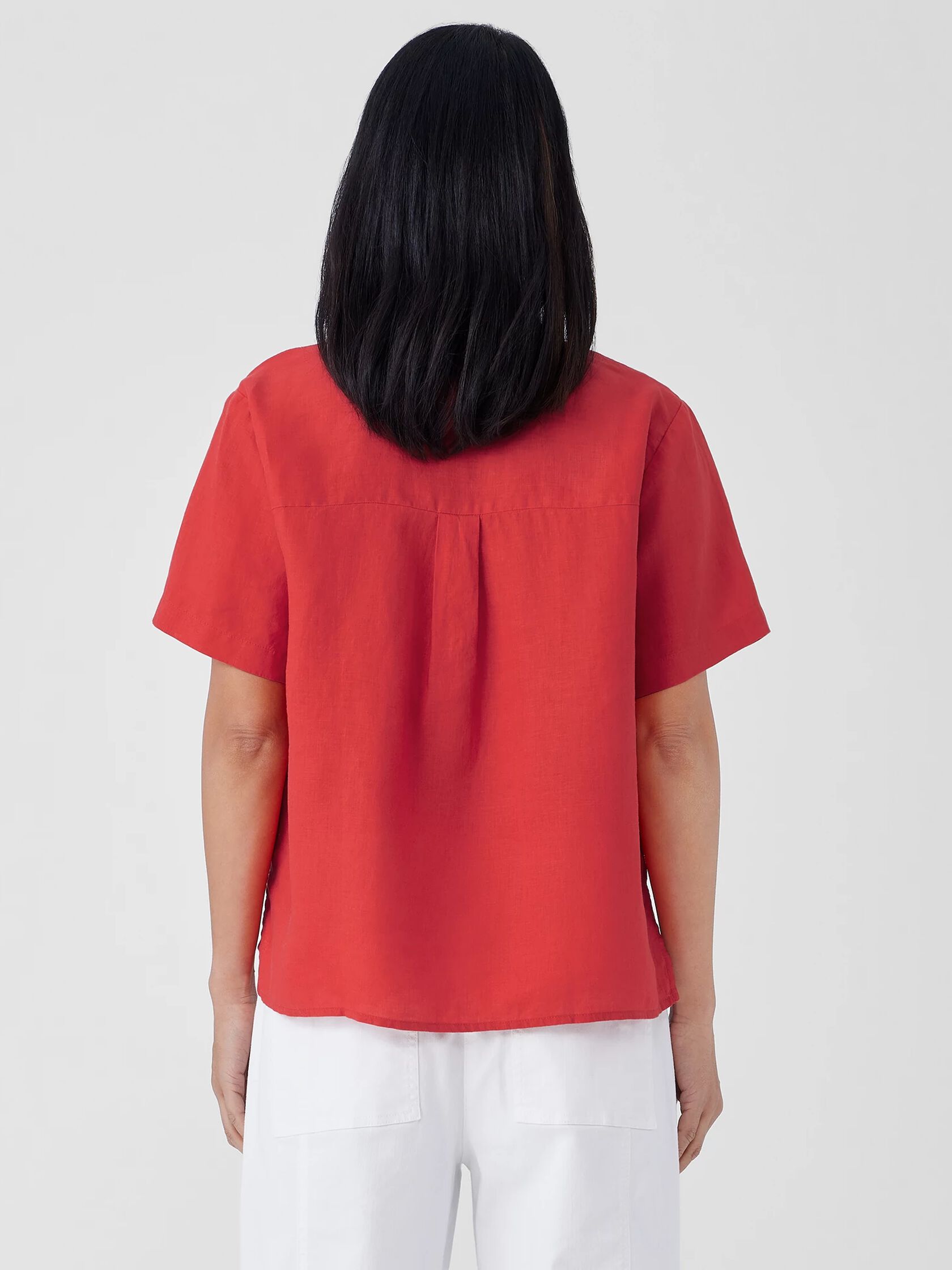 Organic Handkerchief Linen Band Collar Short-Sleeve Shirt