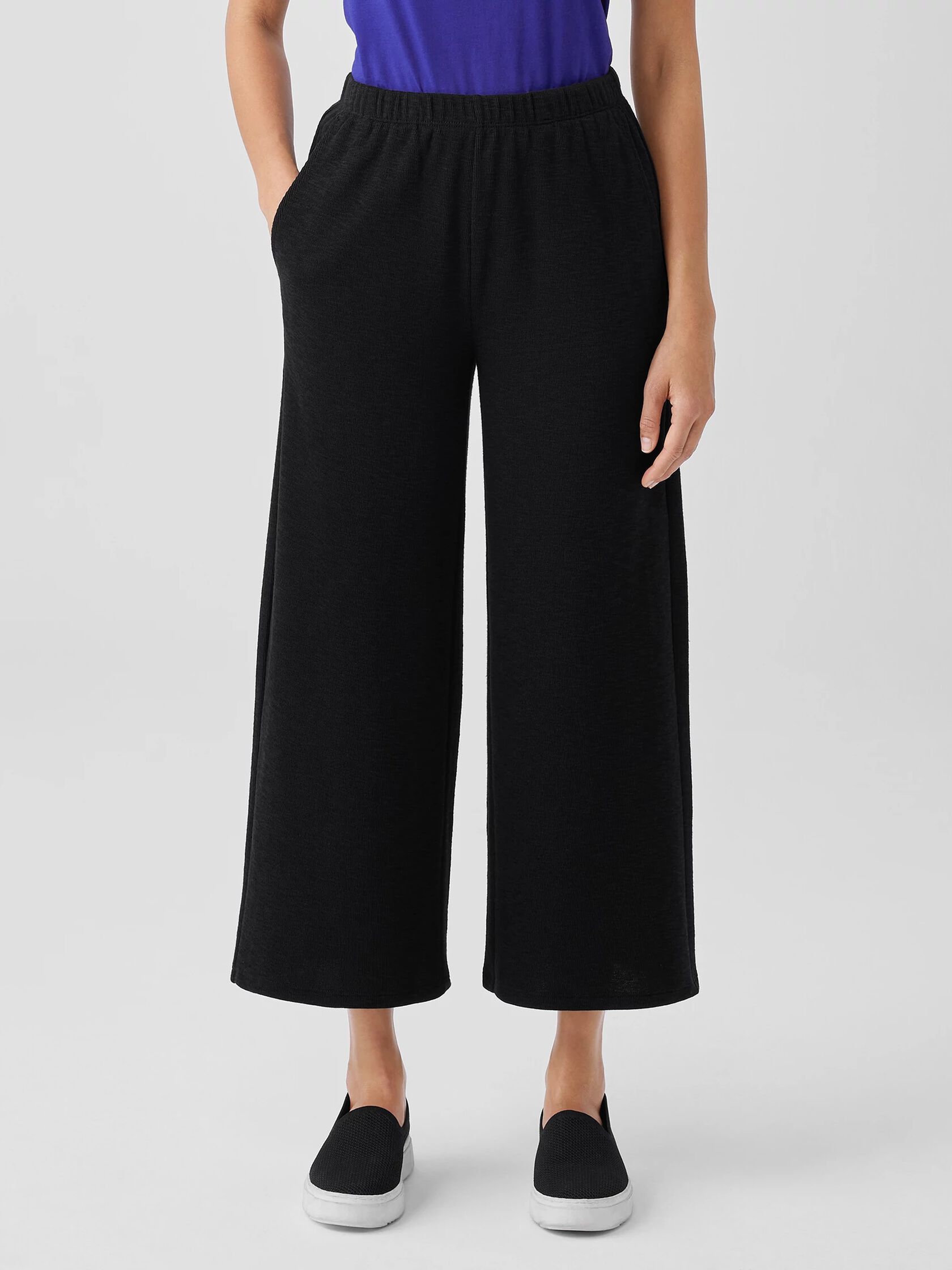 Organic Cotton Slubby Rib Knit Wide-Leg Pant