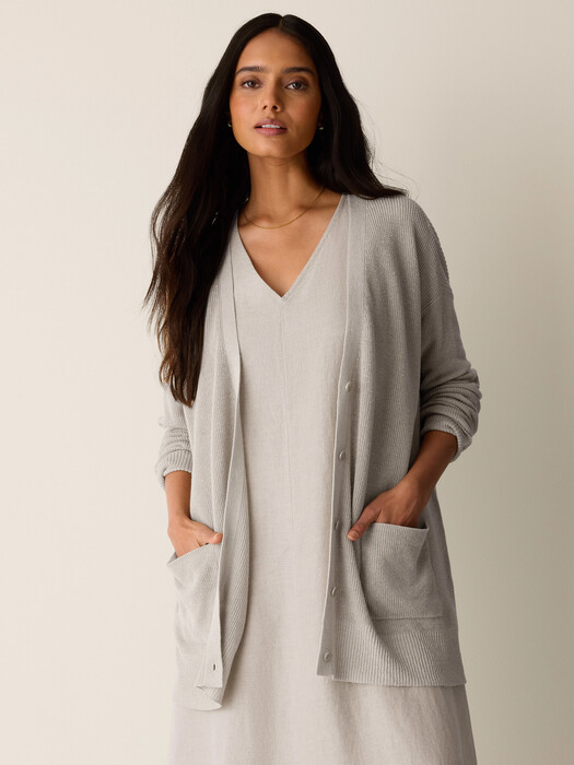 Eileen Fisher - Women's Organic Linen Cotton Slouchy Long Cardigan - White - Size: Petite Large Petites Eileen Fisher - Women's Organic Linen Cotton Slouchy Long Cardigan - White - Size: Petite Large Petites