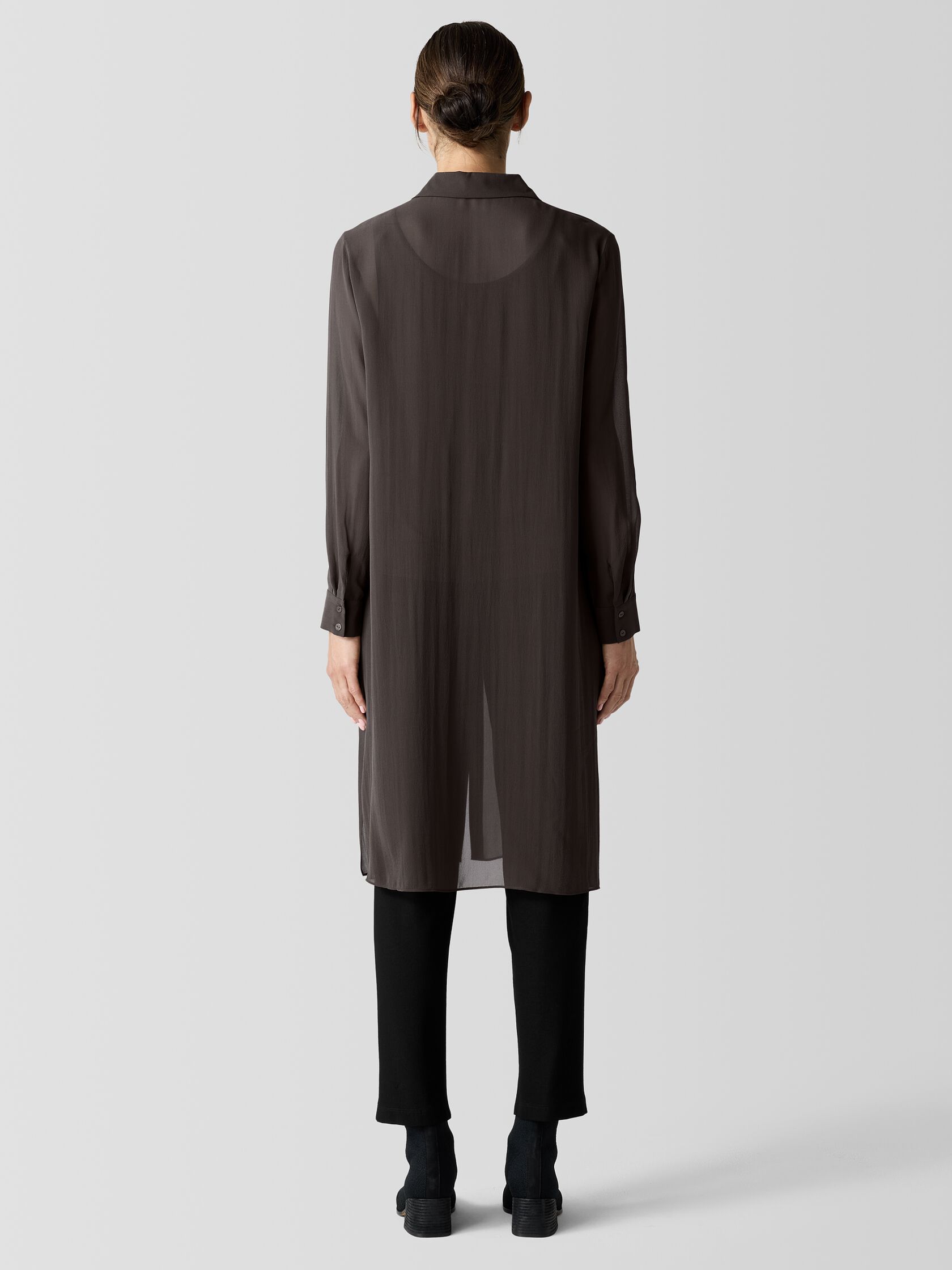 Sheer Silk Georgette Classic Collar Long Shirt