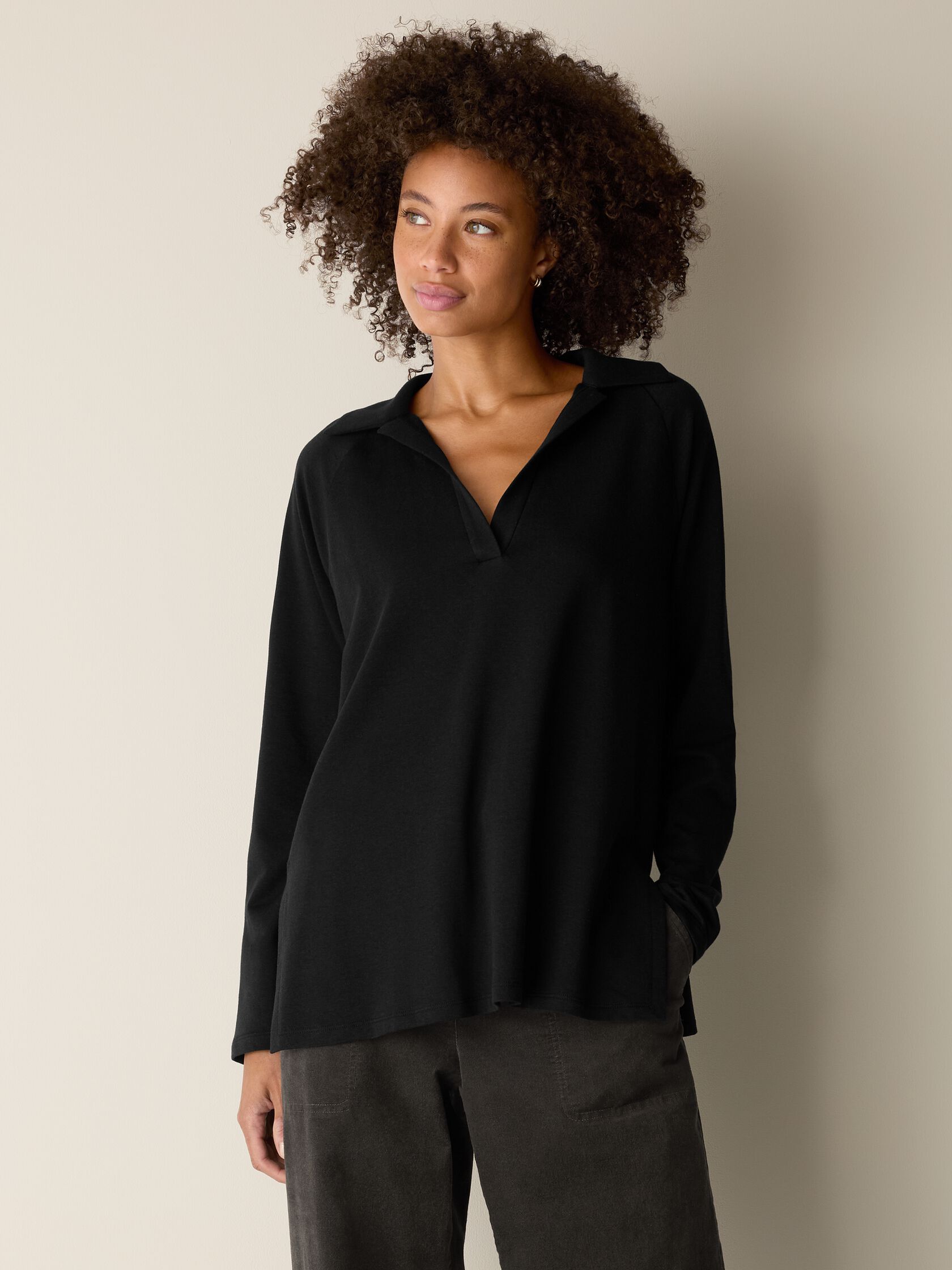 Cozy Brushed Terry Hug Split Neck Long Top