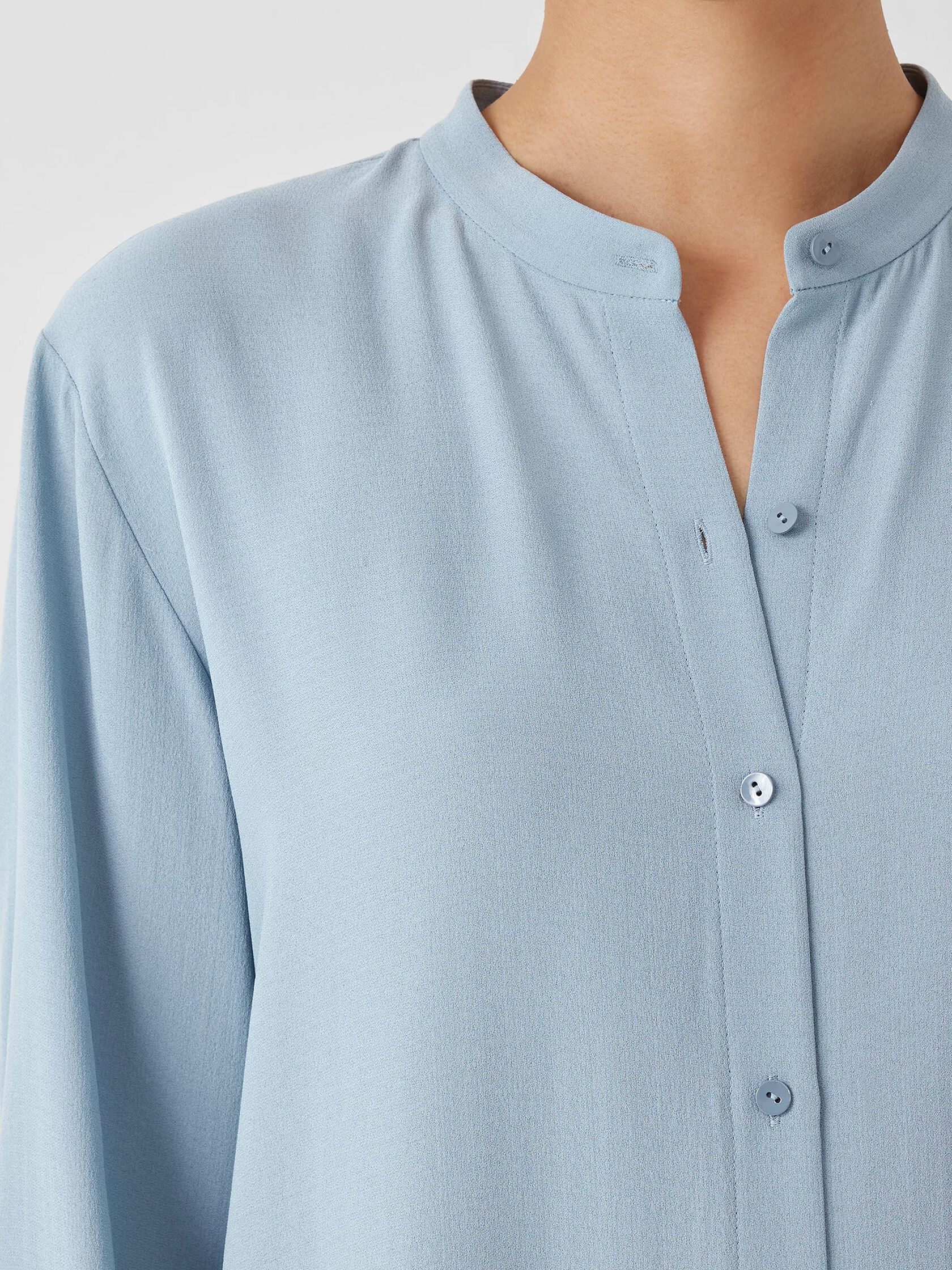Silk Georgette Crepe Mandarin Collar Shirt