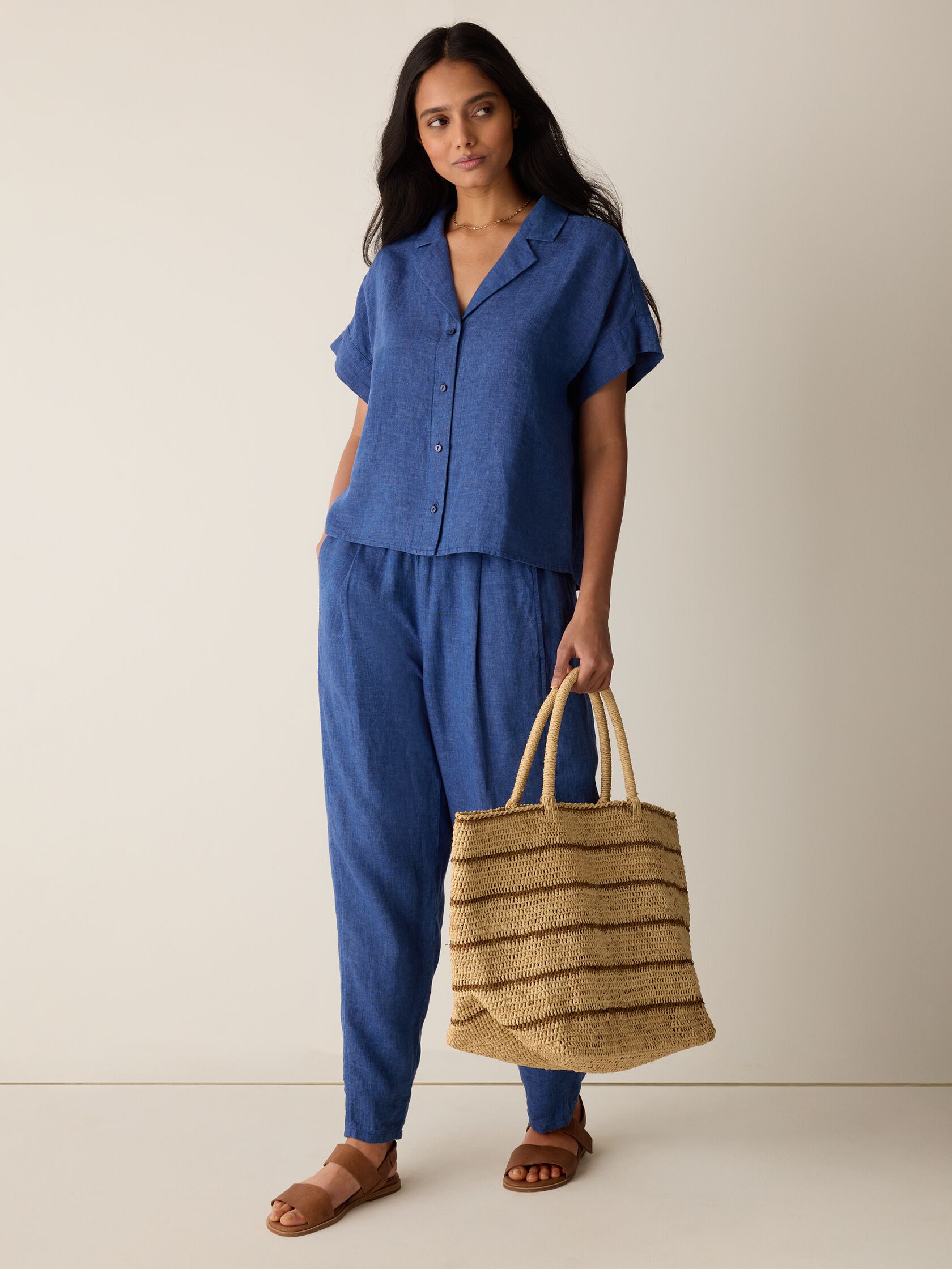 Washed Organic Linen D&eacute;lav&eacute; Notch Collar Shirt