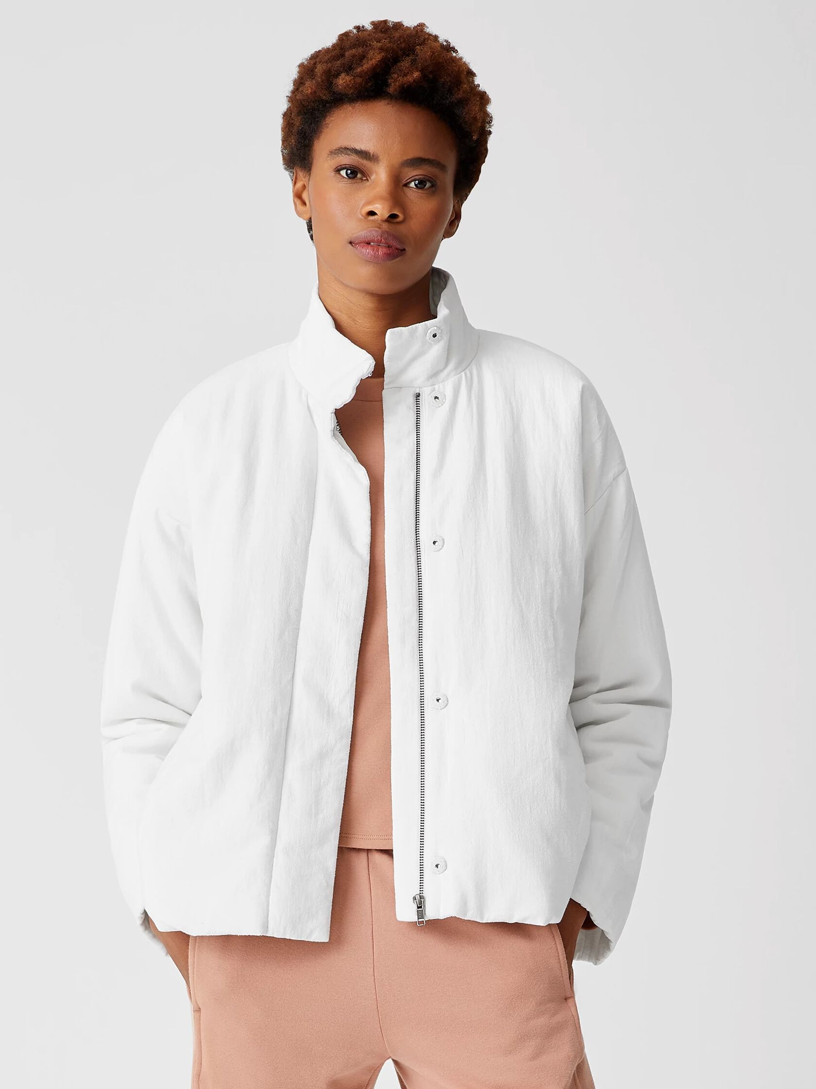 Organic Linen Cotton Crepe Padded Short Coat