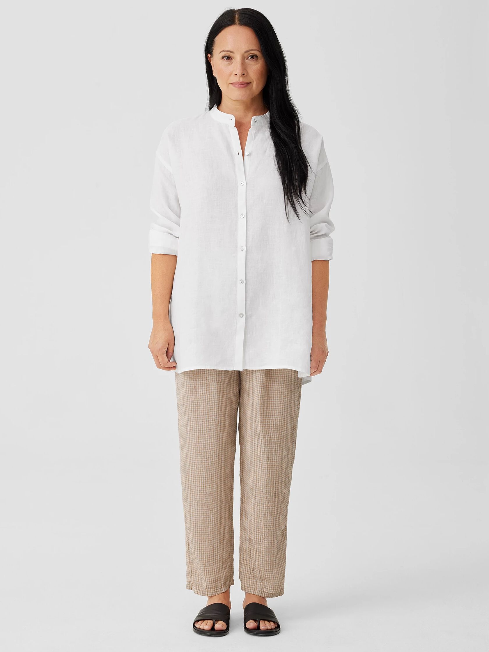 Organic Handkerchief Linen Mandarin Collar Shirt | EILEEN FISHER