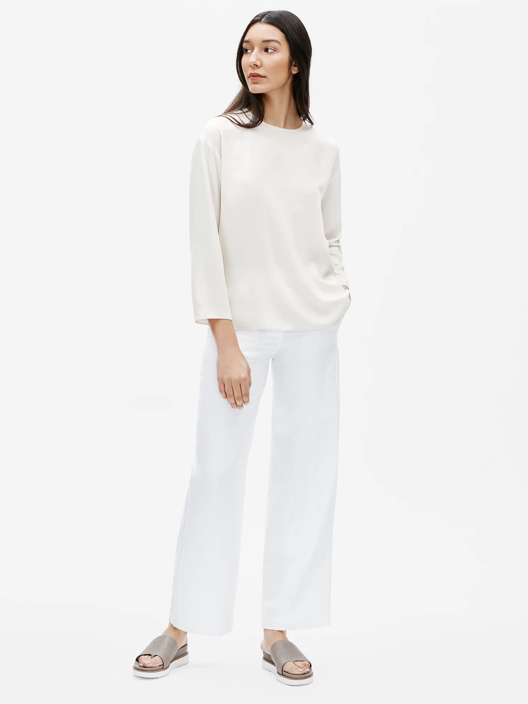 Silk Georgette Crepe Round Neck Top