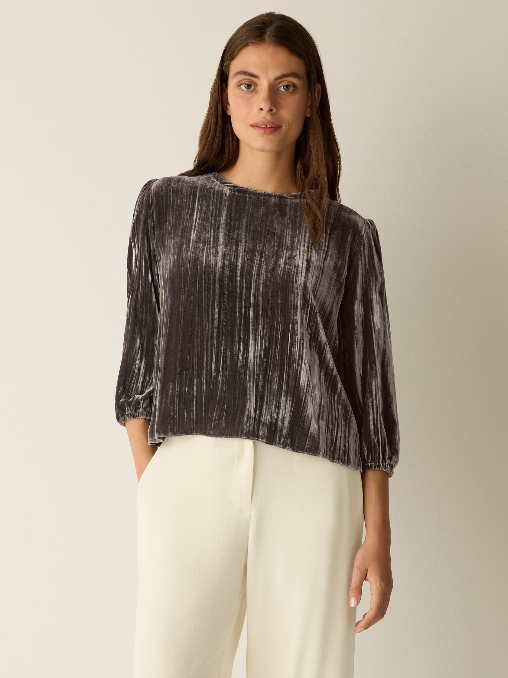 Crushed Velvet Round Neck Top