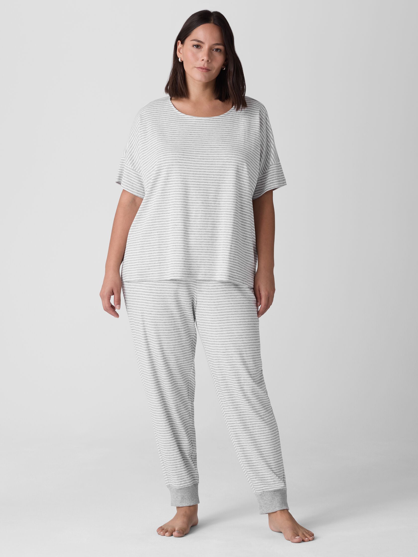 Striped Organic Cotton Interlock Sleep Tee