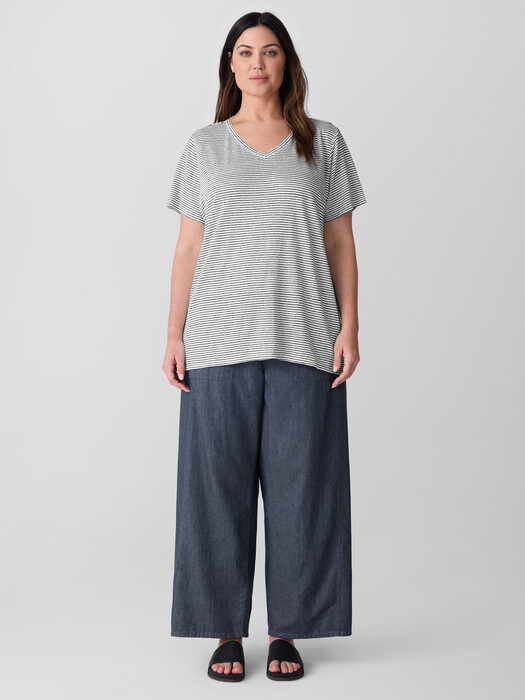 Striped Organic Linen Jersey V-Neck Tee