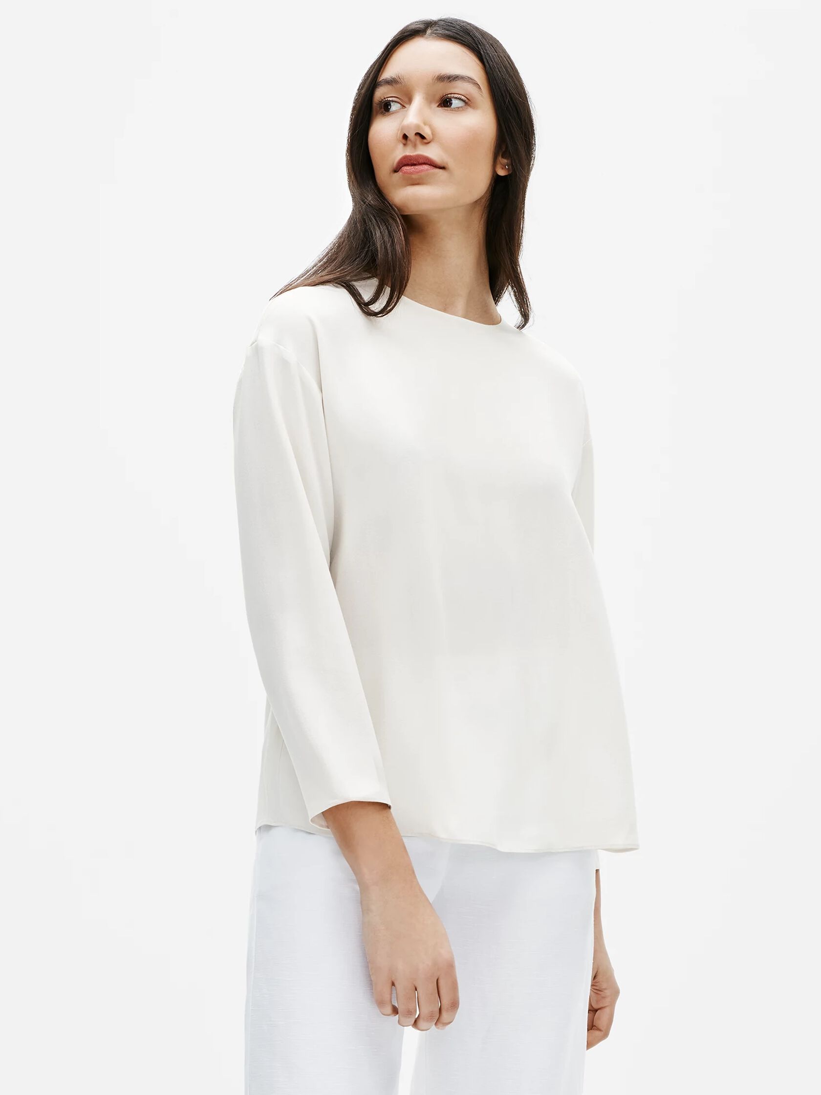 Silk Georgette Crepe Round Neck Top