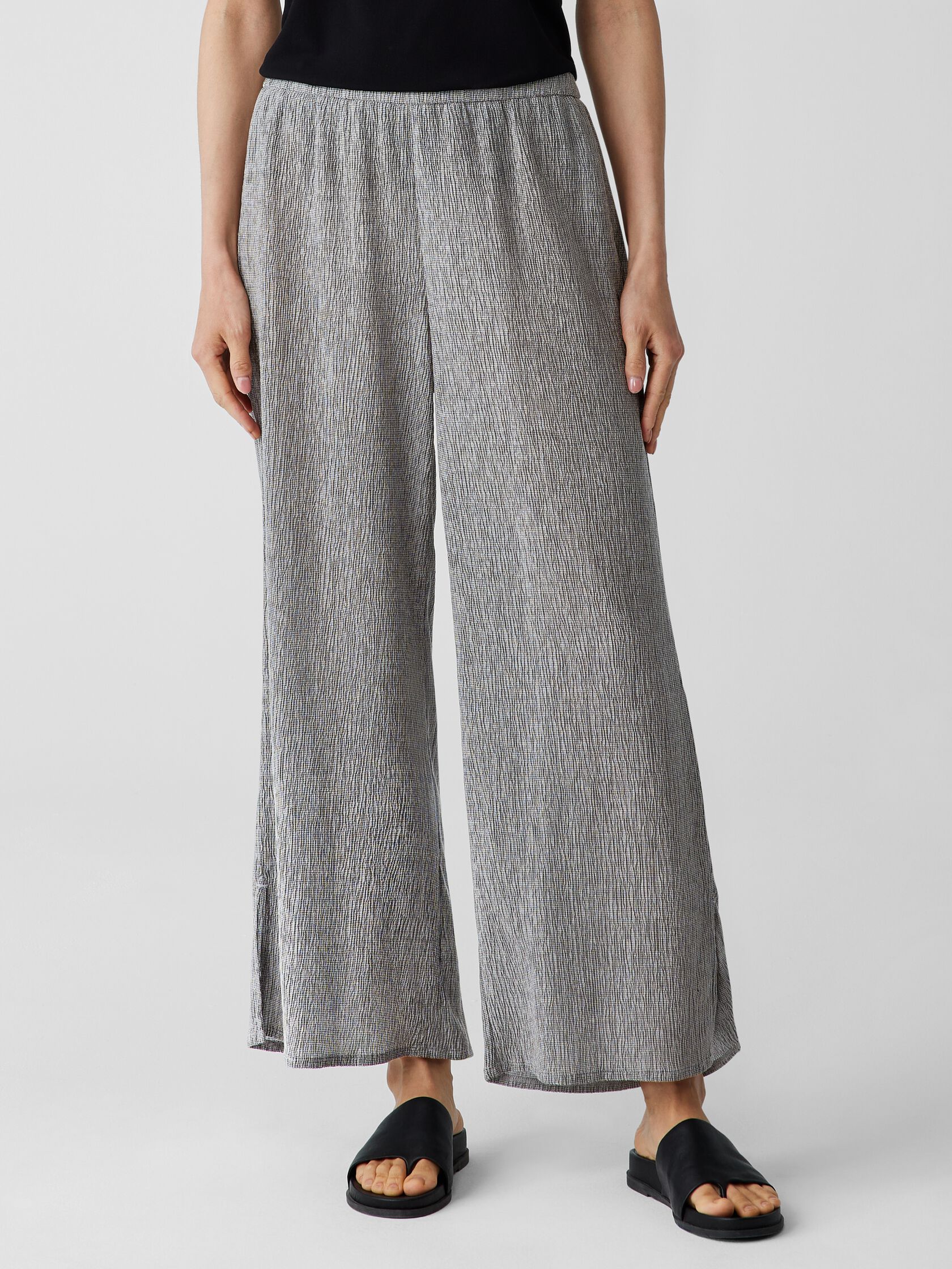 Woven Plissé Wide-Leg Pant