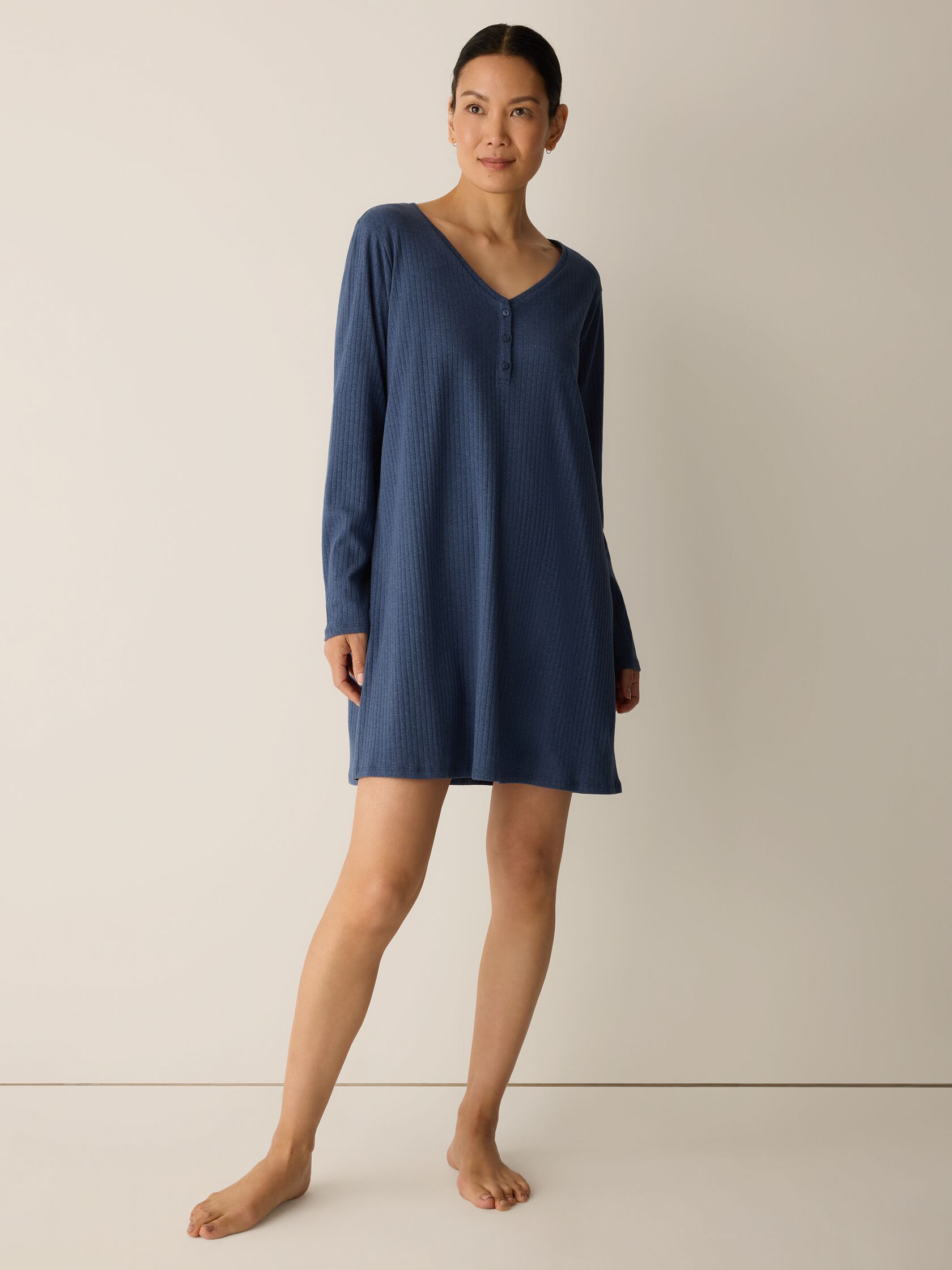 Organic Cotton Rib V-Neck Sleep Dress