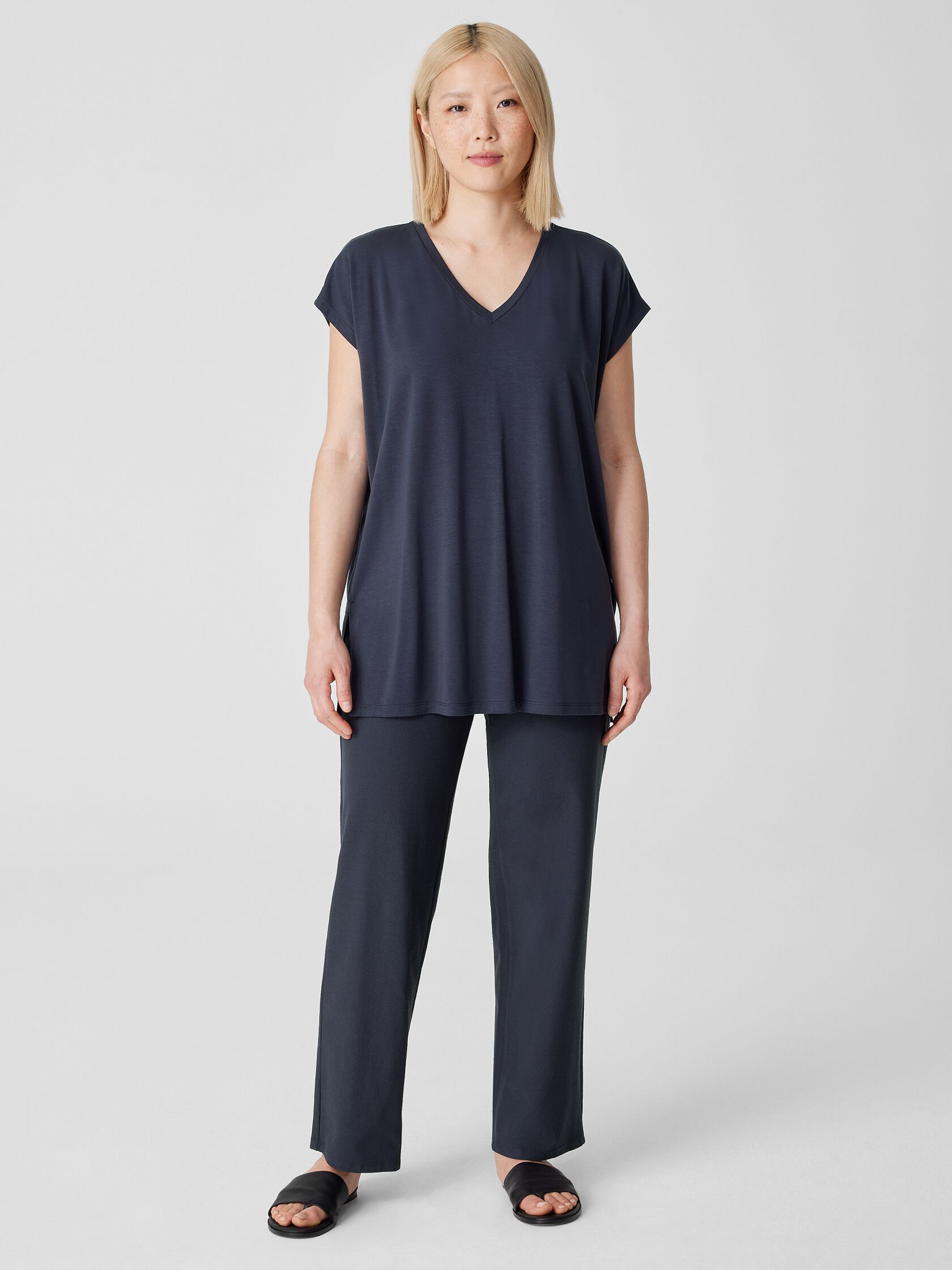 Washable Stretch Crepe Straight Pant