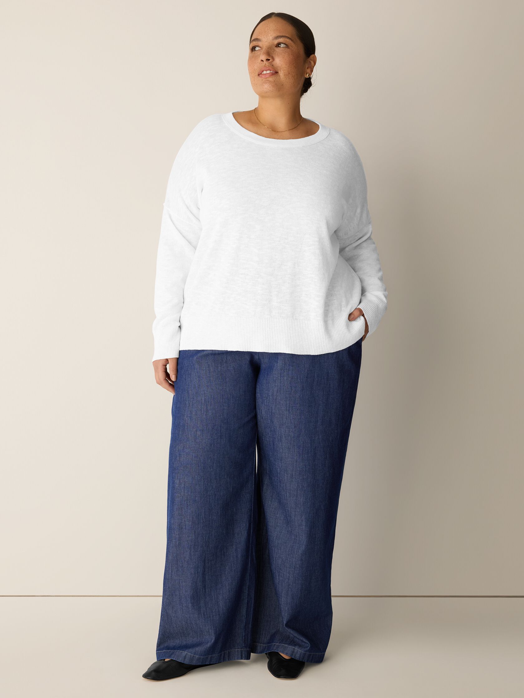 Organic Linen Cotton Slub Crew Neck Top