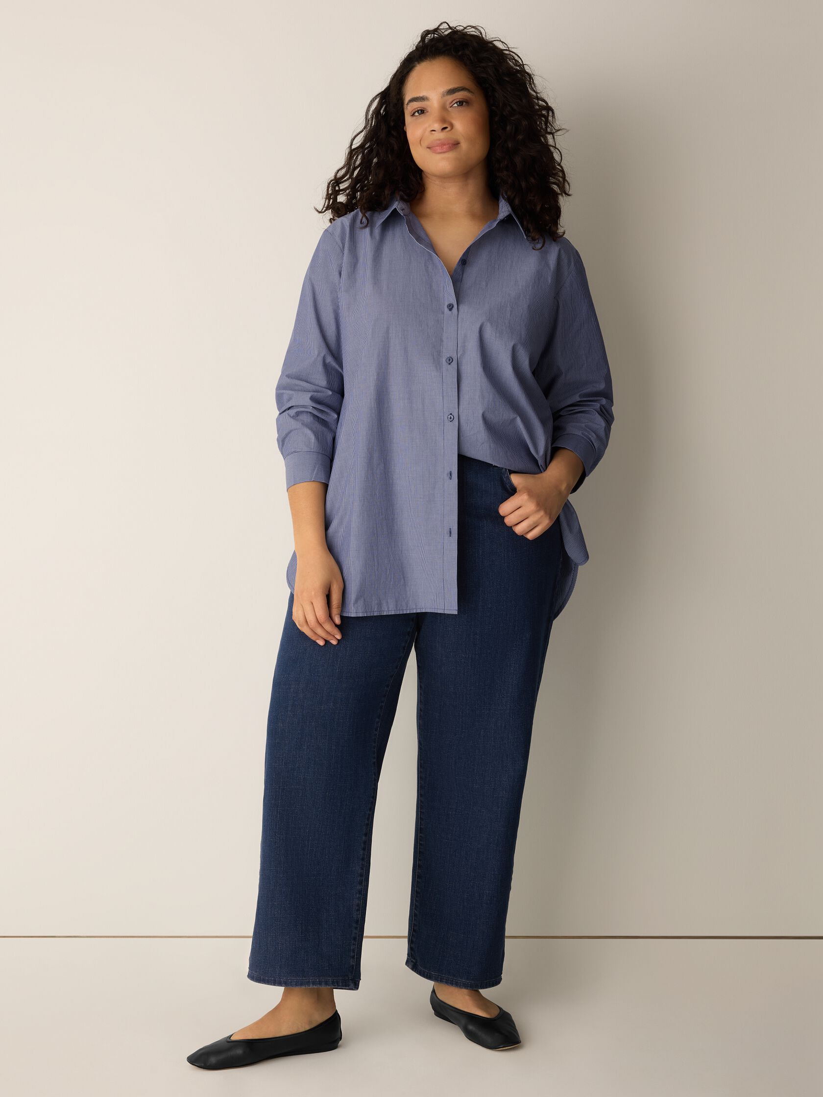 Striped Organic Cotton Poplin Classic Collar Shirt
